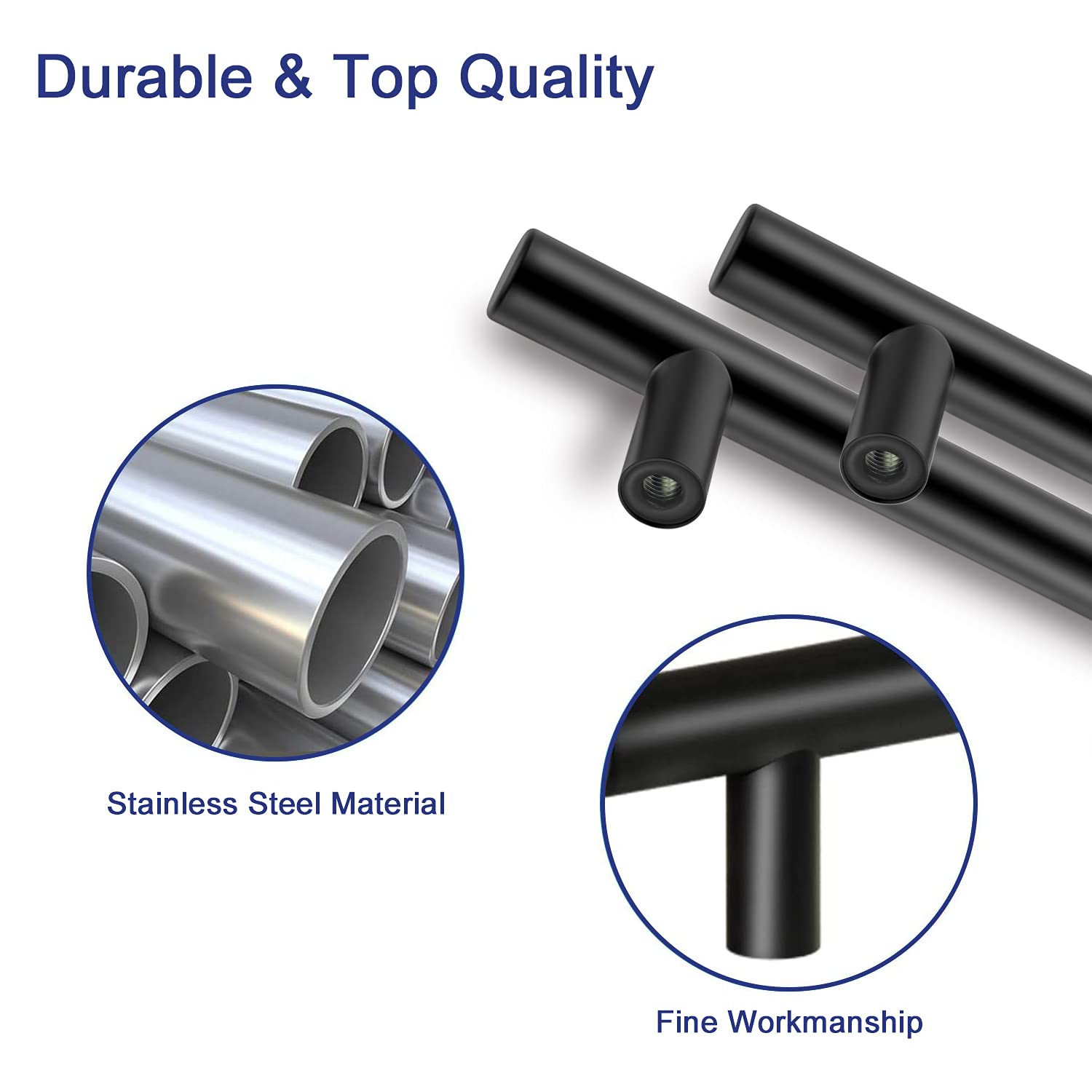 10 Pack Matte Black Cabinet Pulls - 3-3/4 Inch Center to Center Stainless Steel Kitchen Cabinet Handles for Drawers, Cupboards & Wardrobes | Durable Hardware for Modern Home & Office Renovation