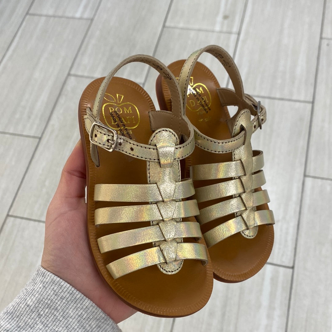 Pom D'Api Gold Iridescent Sandals for Women - Shimmering Metallic Dress Sandals for Weddings, Parties & Special Occasions