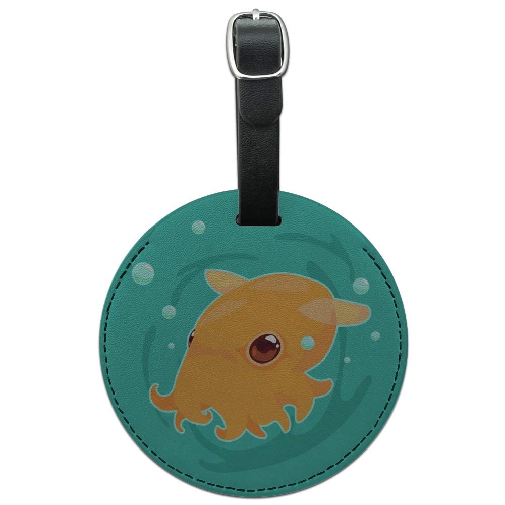 Dumbo Octopus Round Leather Luggage Tag - Cute Suitcase ID Tag for Carry-On Bags, Travel Accessories | Perfect for Kids, Backpacks, and Vacation Trips
