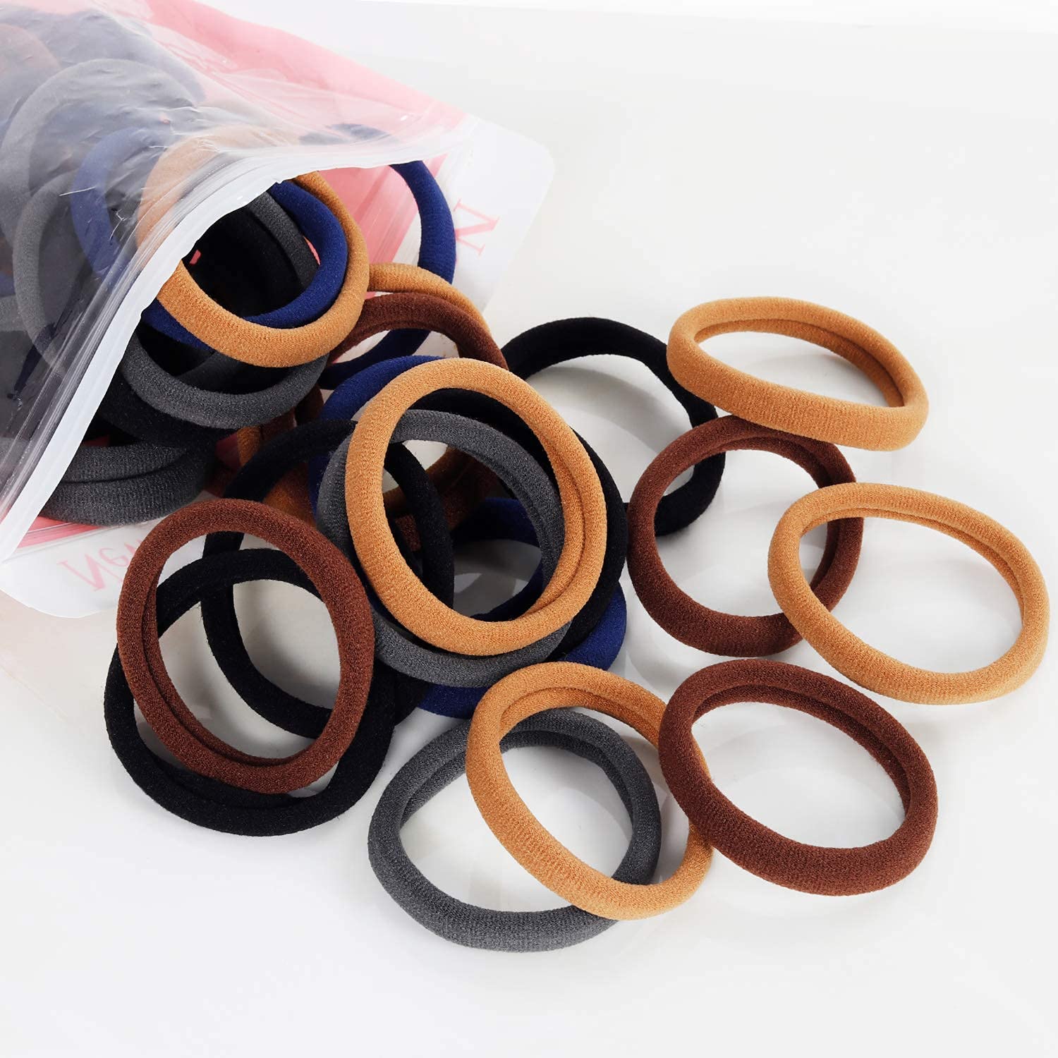 40pcs Large Hair Ties for Thick & Curly Hair - Seamless Soft Ponytail Holders (2.2 Inches, Neutral Colors) - Perfect for Workouts, Yoga & Everyday Styling
