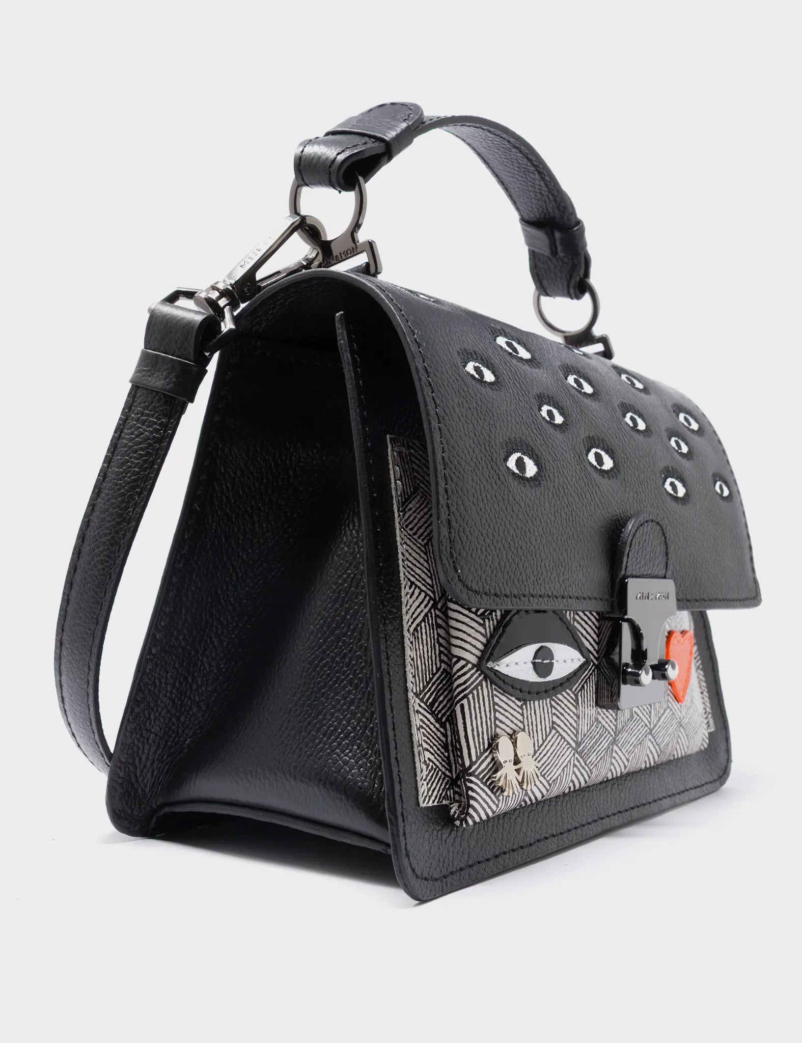 Silas Black Small Leather Crossbody Bag with All Over Eyes Embroidery - Stylish & Durable Purse for Women, Perfect for Daily Use, Travel & Fashion Accessories