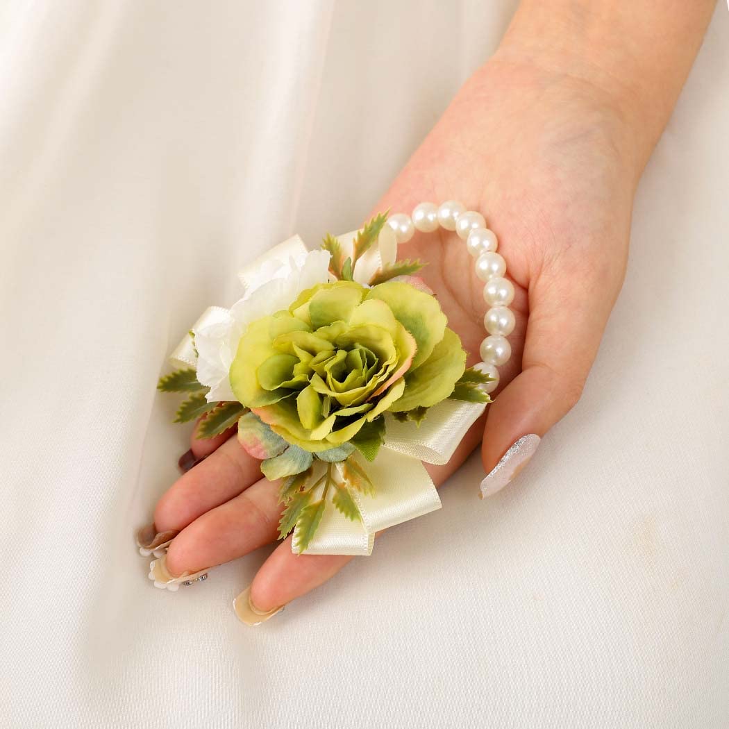 CASDRE Elegant Pearl Bridal Wrist Corsage - Hand Flower Wedding Accessory for Women & Girls (Green) | Perfect for Bridesmaids, Flower Girls & Wedding Ceremonies