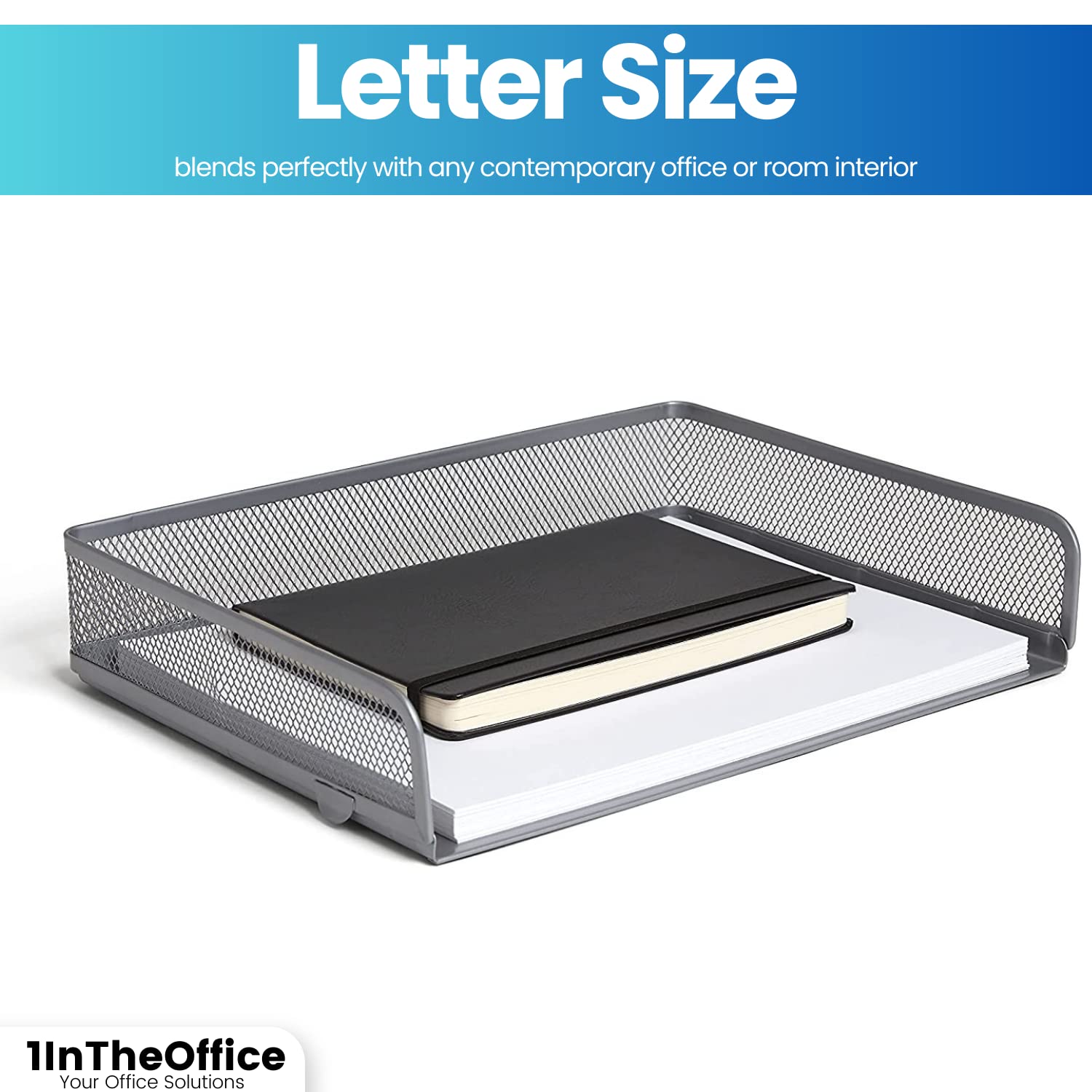 1InTheOffice Desk Tray & Letter Organizer - Stackable Side Load Silver Mesh File Holder (2 Pack) - Perfect for Home Office, School, or Workspace Organization