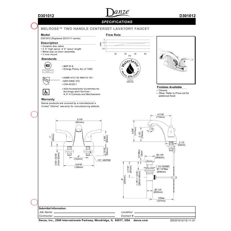 Danze Melrose Chrome 2-Handle Center Set Bathroom Sink Faucet with Pop-Up Drain - Perfect for Modern Bathroom Vanities and Powder Rooms