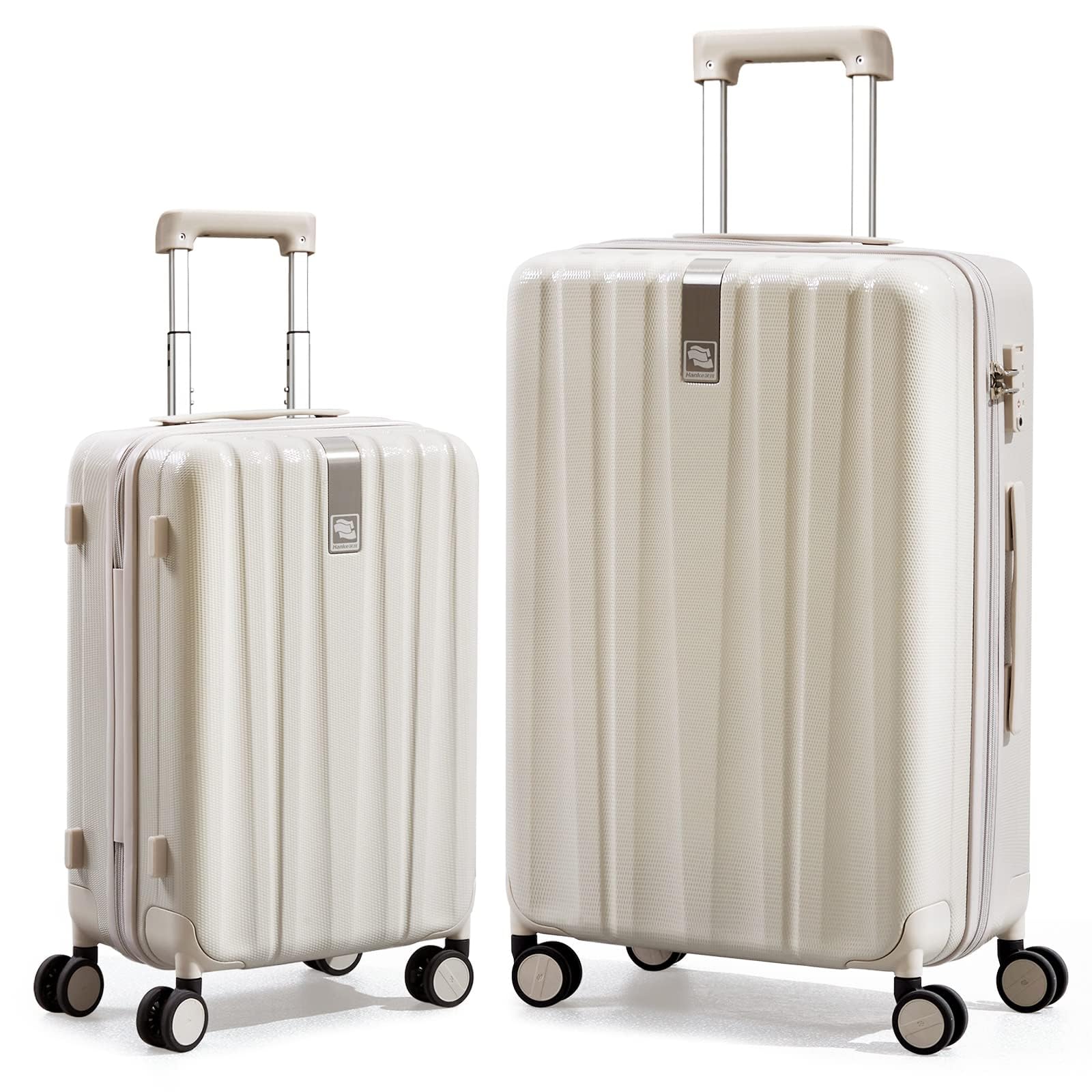 Hanke 2-Piece Carry On Luggage Set with Wheels - 20/29 Inch Lightweight PC Hard Shell Suitcases for Women & Men (Ivory White) - Perfect for Air Travel, Business Trips & Vacation Getaways
