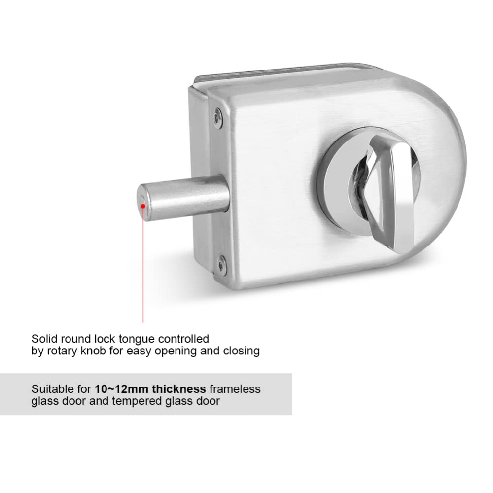 10-12mm Stainless Steel Glass Door Lock Latch with Rotary Knob - Secure Open/Close Mechanism for Home, Hotel & Bathroom Doors - Durable Door Hardware for Sliding Glass Doors, Shower Enclosures & Cabinet Security