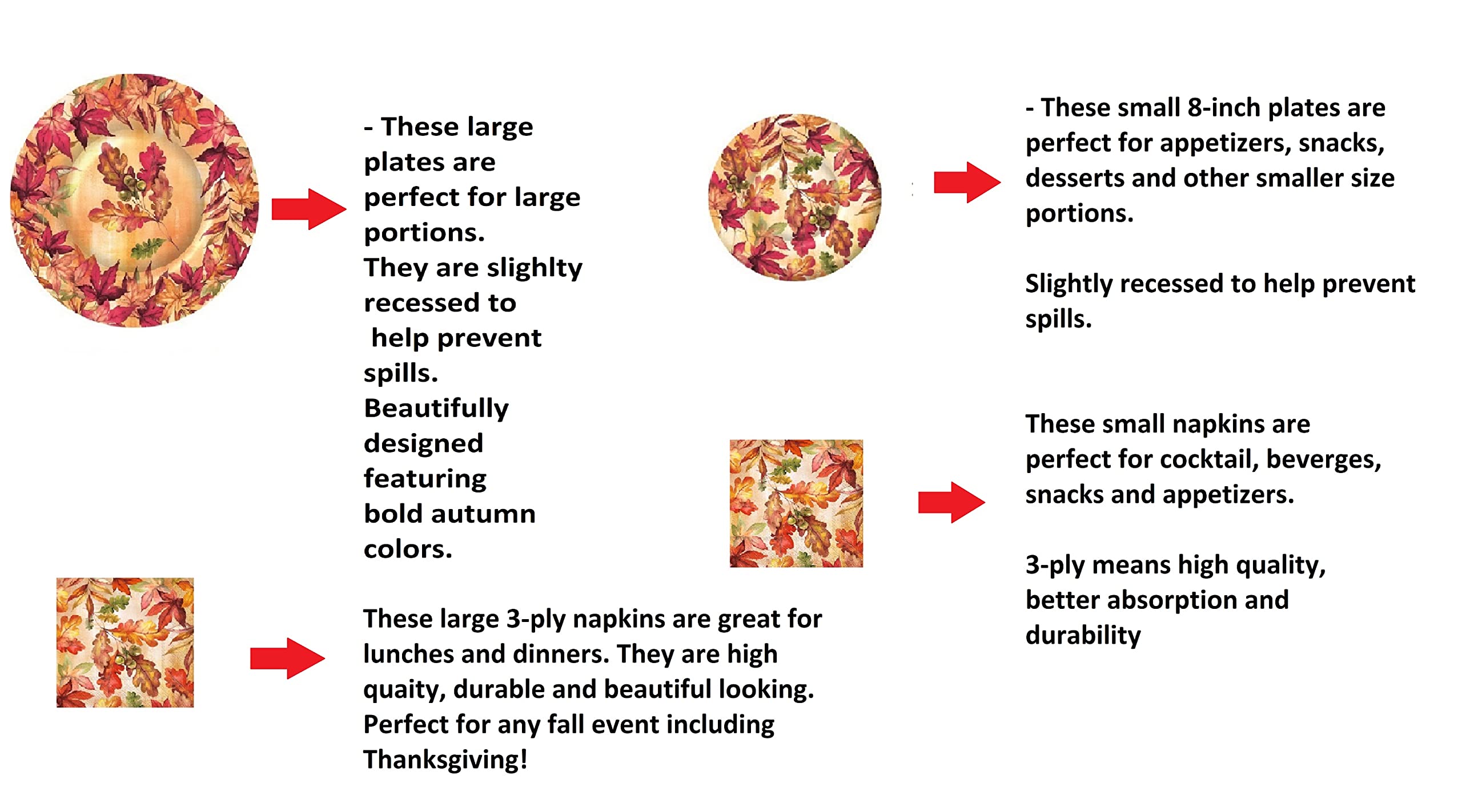 Autumn-Themed Paper Plates and Napkins Set - 72 Pieces (32 Plates, 40 Napkins) for Fall Parties, Thanksgiving, and Seasonal Decorations