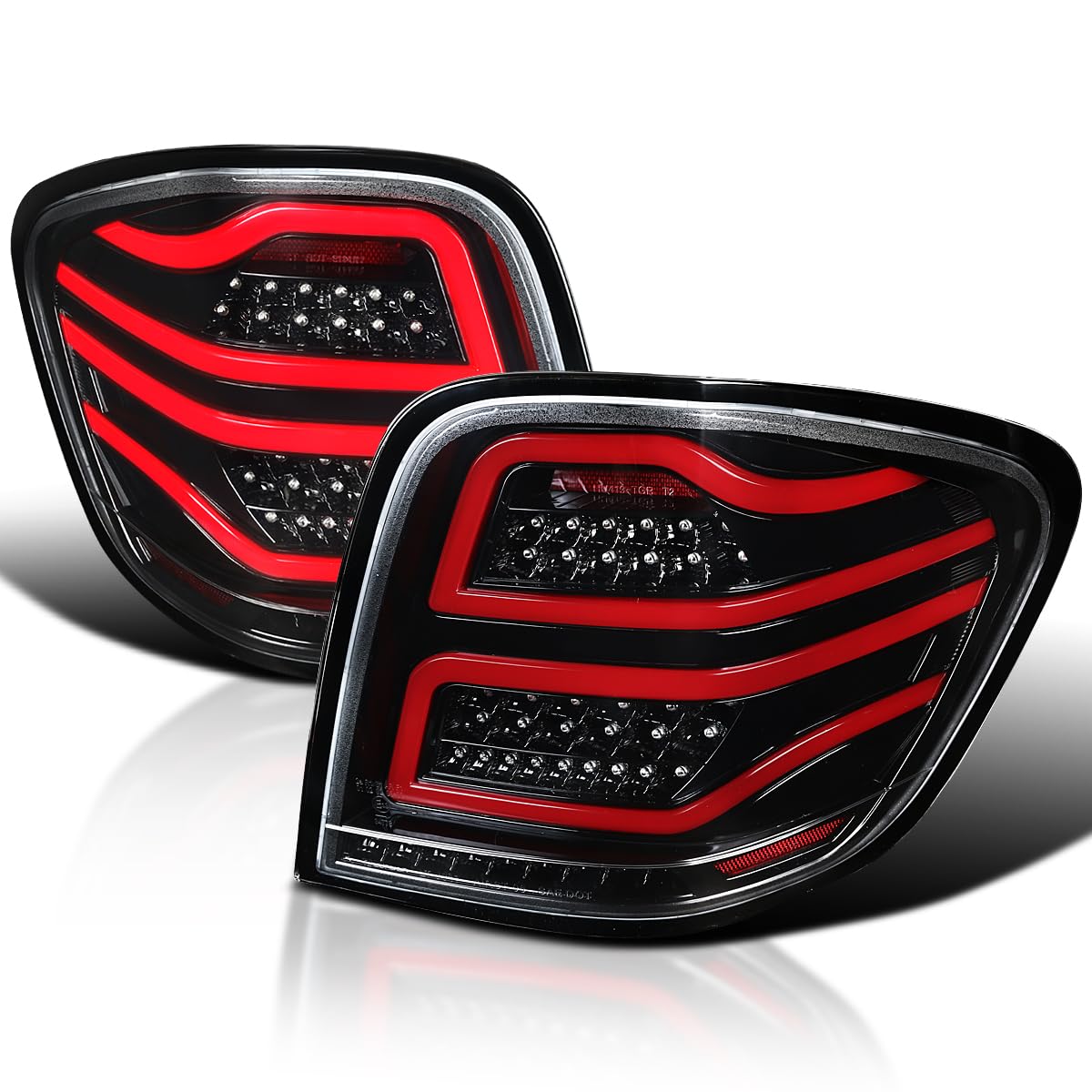 Spec-D Tuning Jet Black Housing Red LED Bar Tail Lights for 2006-2011 Mercedes-Benz W164 ML-Class - Left & Right Pair Assembly | Enhanced Night Visibility & Style Upgrade for SUV