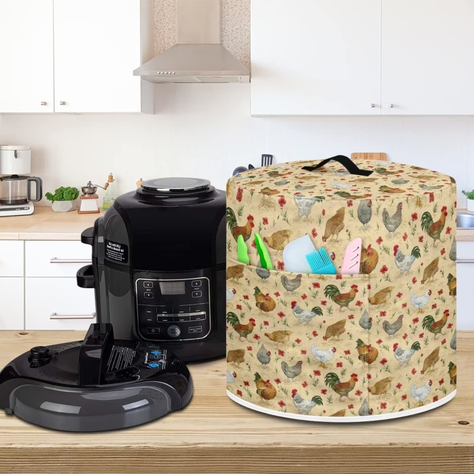 Chicken Print Air Fryer Cover - Round Durable Dust-Proof Cover for Kitchen Appliances | Perfect for Protecting Air Fryers from Dust & Grease