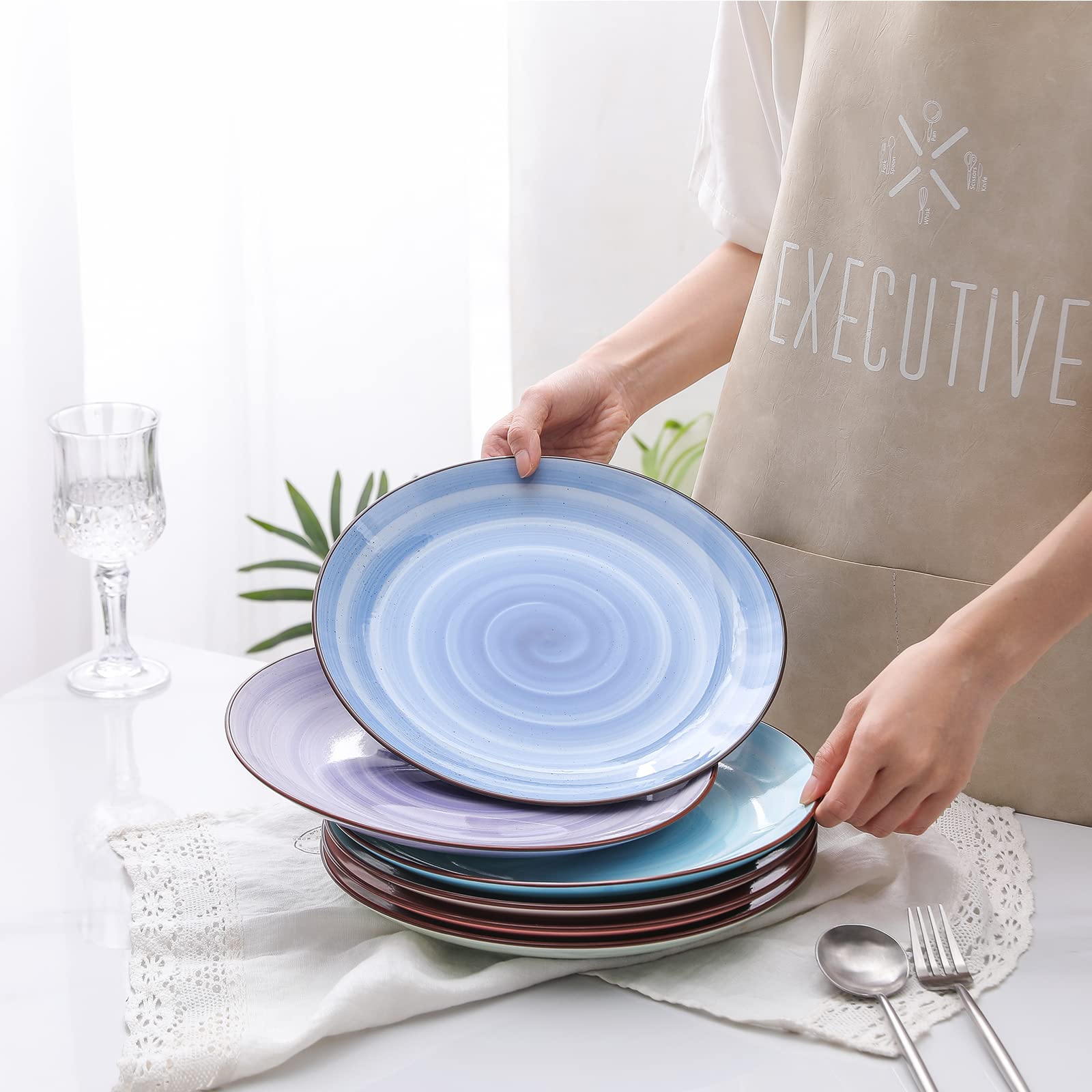 Selamica 10-Inch Ceramic Dinner Plates - Set of 6, Black Speckled Gradient Porcelain Plates for Appetizers, Salads, Desserts, Steak & Pancakes - Elegant Serving Dishes for Restaurants, Dinner Parties & Home Dining