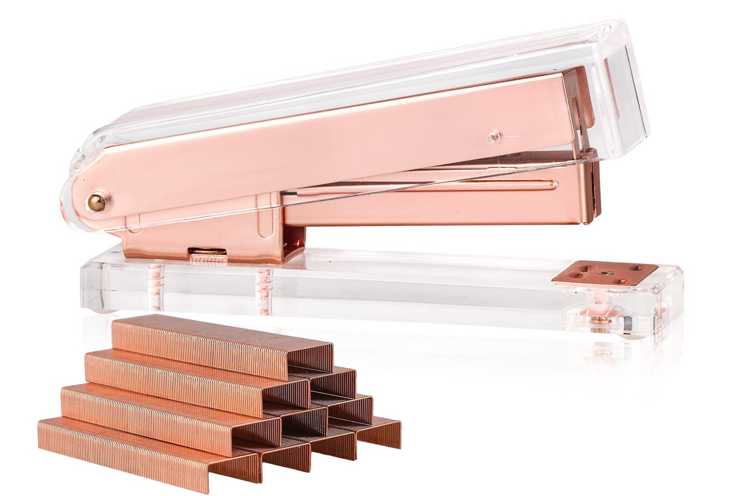 Elegant Ultra Clear Acrylic Rose Gold Desktop Stapler with 1000 Staples - Premium Office Supplies for Desk Organization & Paperwork (Rose Gold) - Perfect for Home Office, School & Workplace Use