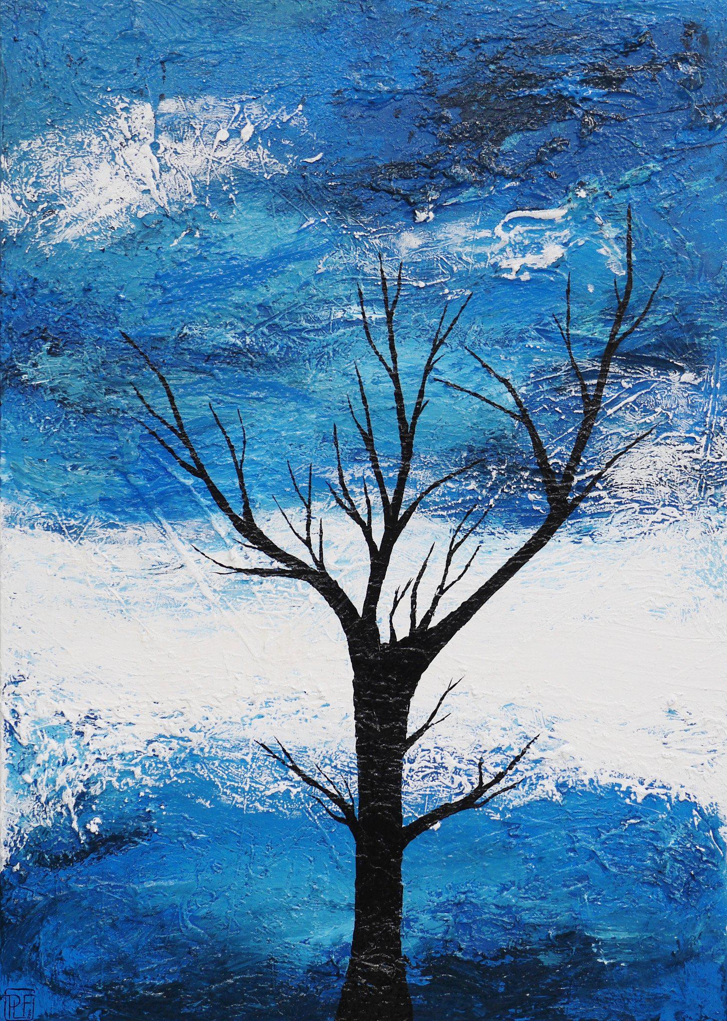 Abstract Realism Blue Tree Painting - Modern Wall Art for Home & Office Decor | Perfect for Living Room, Bedroom, or Gift