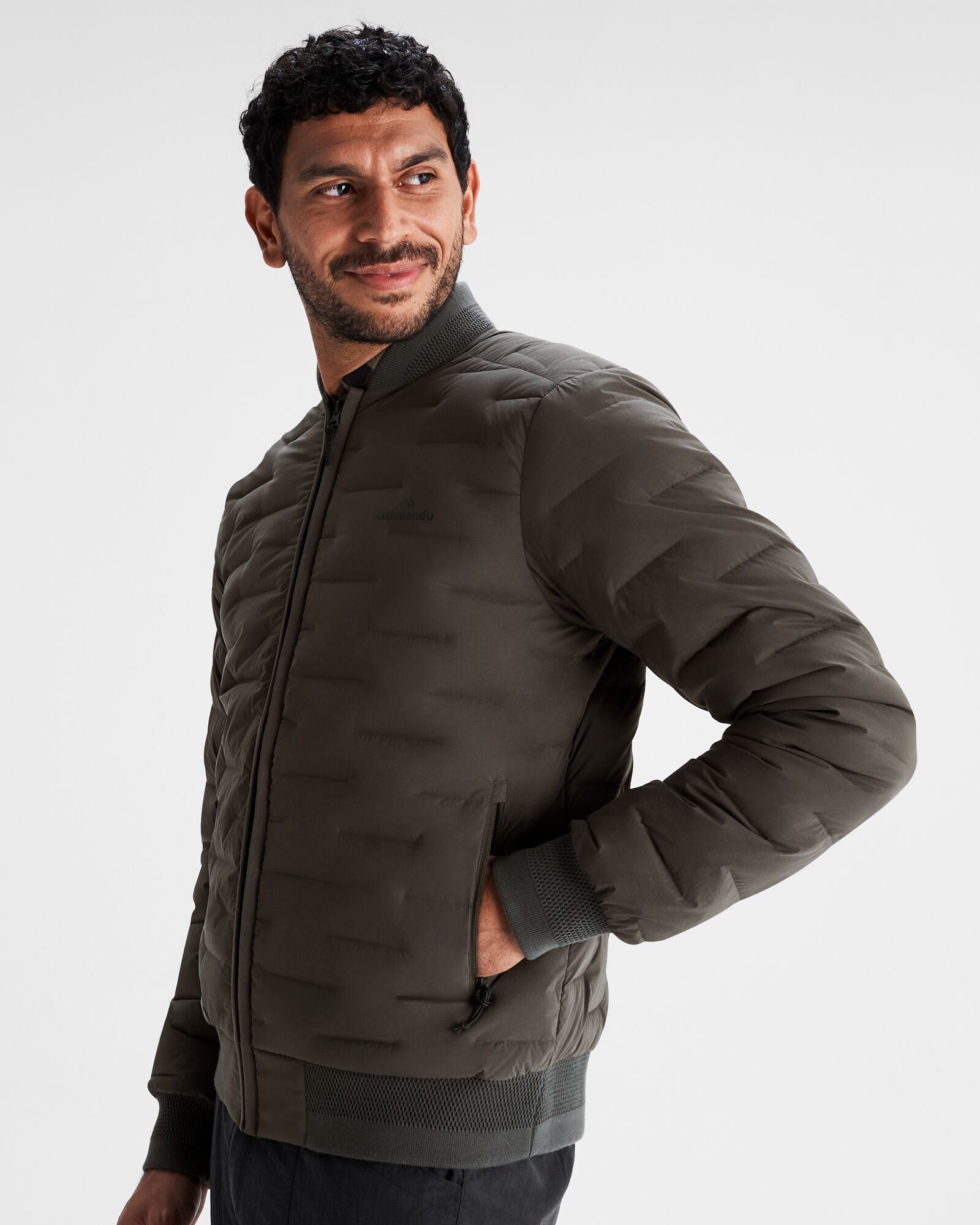 Men's Federate Stretch Down Bomber Jacket - Dark Moss Green | Lightweight Warm Winter Coat for Outdoor Activities & Casual Wear