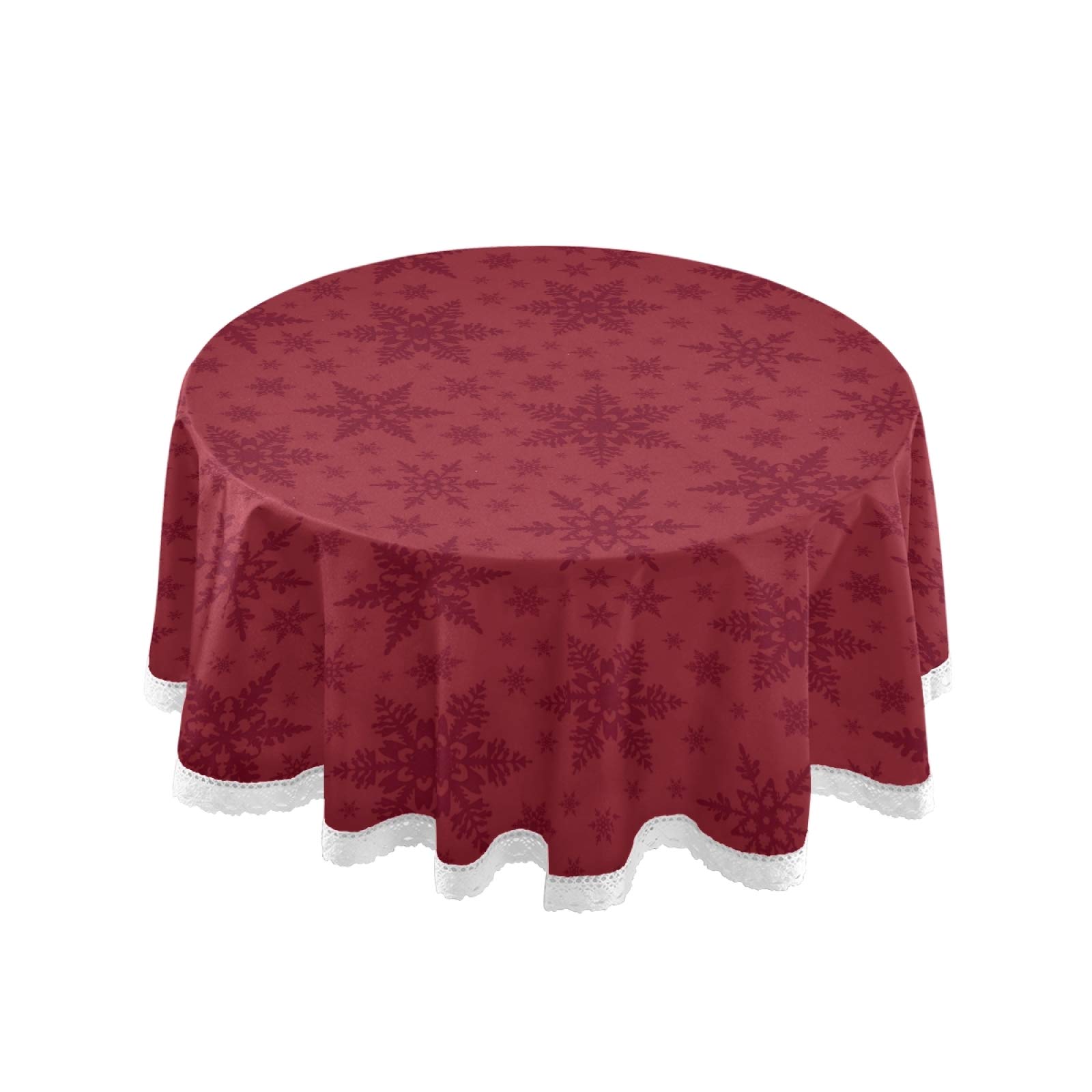 ALAZA 60x60 Inch Christmas Snowflakes Red Elastic Tablecloth - Wrinkle-Resistant Round Table Cover for Dining, Kitchen, Parties & Holiday Decorations
