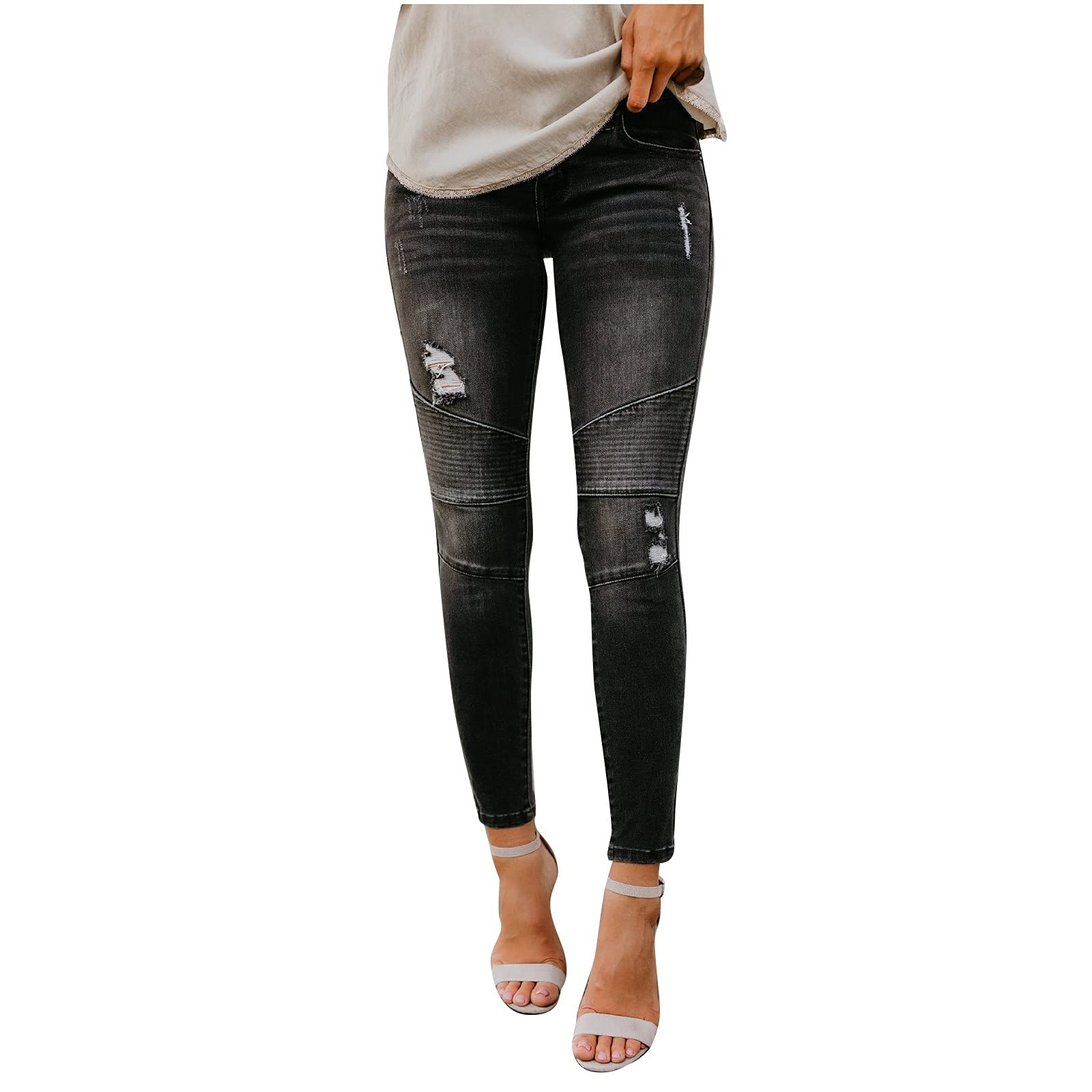 2024 Women's Classic Slim Skinny Ripped High Waist Jeans with Pockets - Trendy Distressed Denim Pants for Casual Wear, Street Style & Everyday Outfits