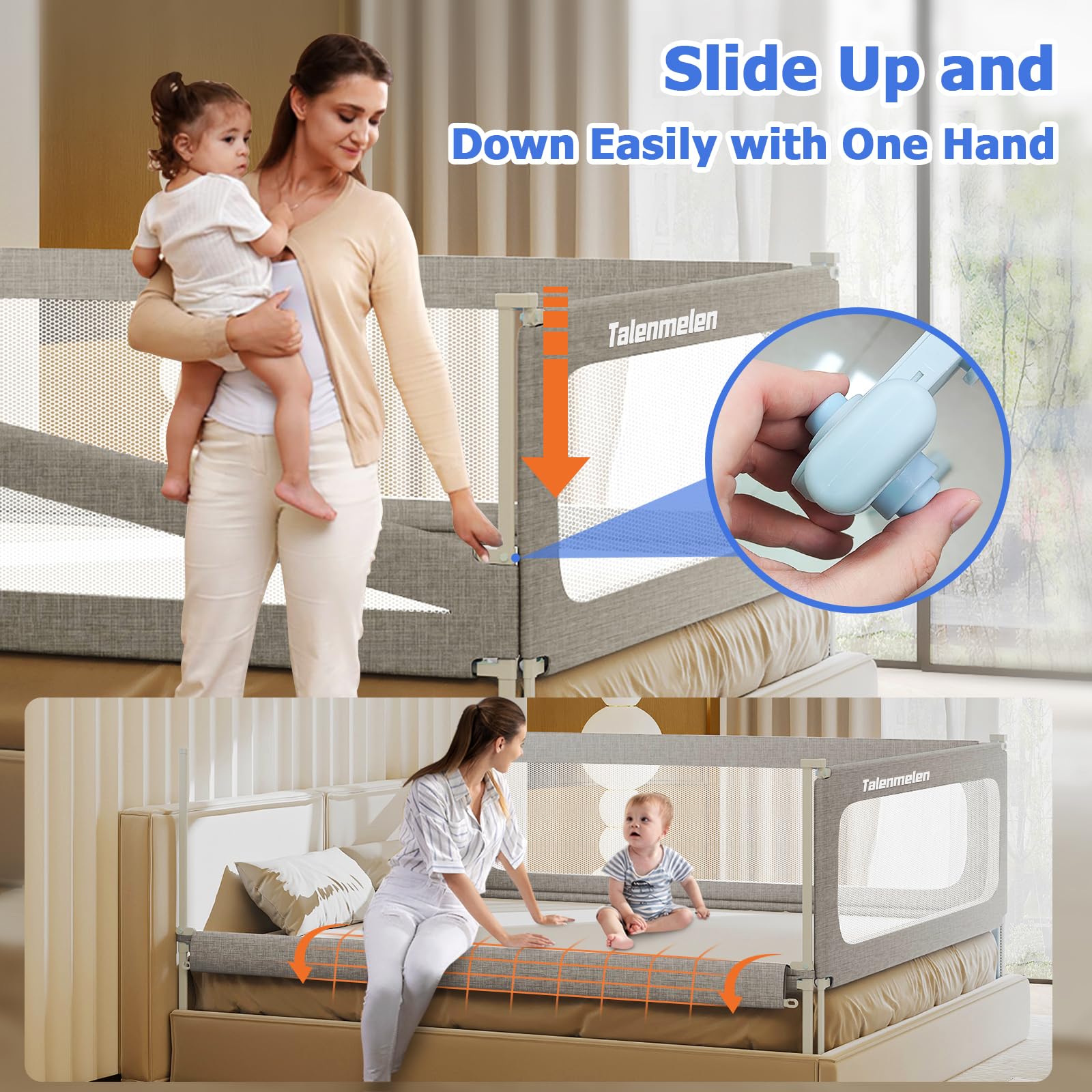 3-Pack U-Shaped Toddler Bed Rails with Child Lock - Adjustable Height Safety Bed Guard for King Size Beds (78.7×78.7x74.8