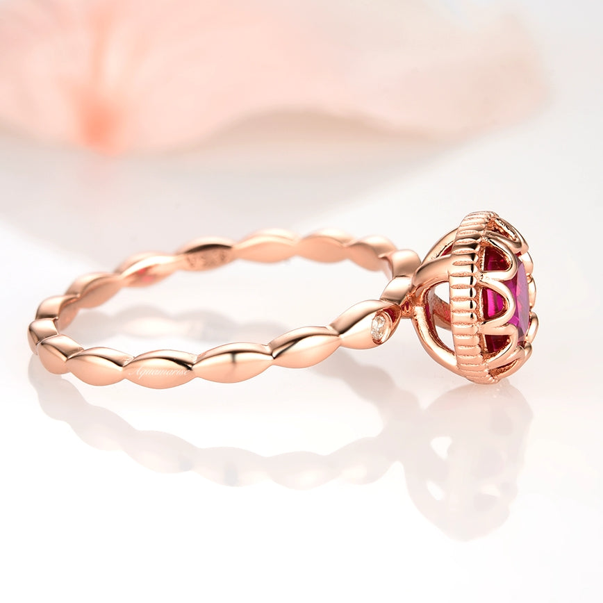 Vintage Ruby Ring 14K Rose Gold Vermeil - Elegant Handmade Jewelry for Women, Perfect for Weddings, Anniversaries & Special Occasions