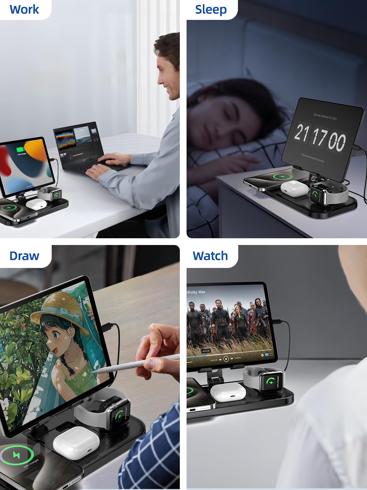 4-in-1 Wireless Charging Station for iPhone 16/15/14 Pro Max, AirPods Pro 4, Apple Watch Series 10 & iPad - Fast Qi-Certified Multi-Device Charger Stand | Perfect for Home, Office & Nightstand Use
