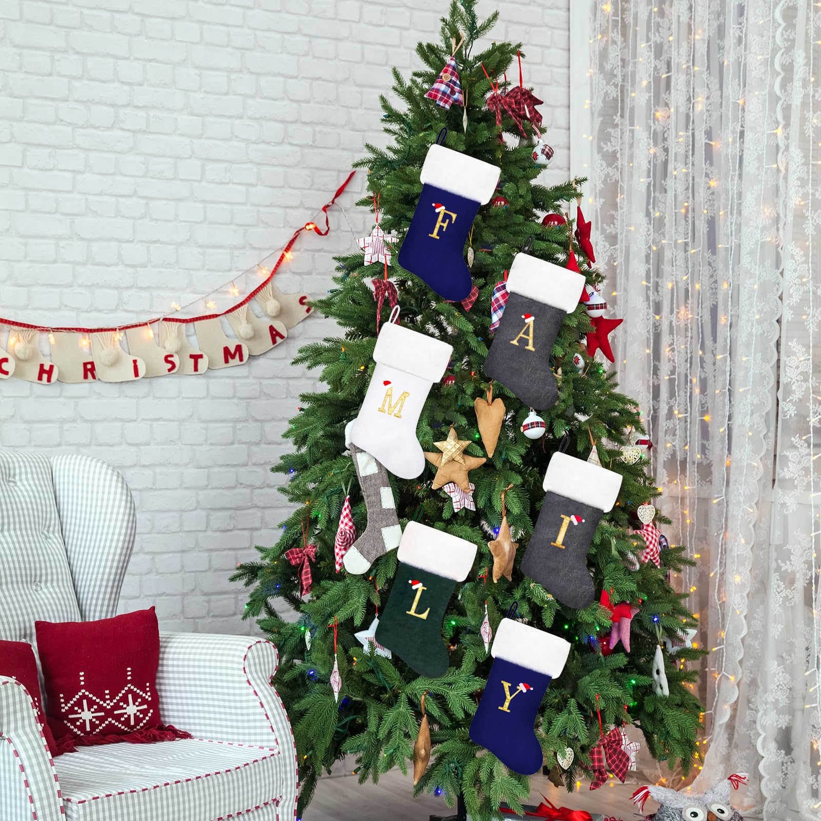 20 Inch White Velvet Christmas Stockings with Plush Cuff - Personalized Embroidered Monogram Holiday Stockings for Fireplace, Xmas Tree Decor - Perfect for Family Gift Exchange & Cozy Winter Celebrations