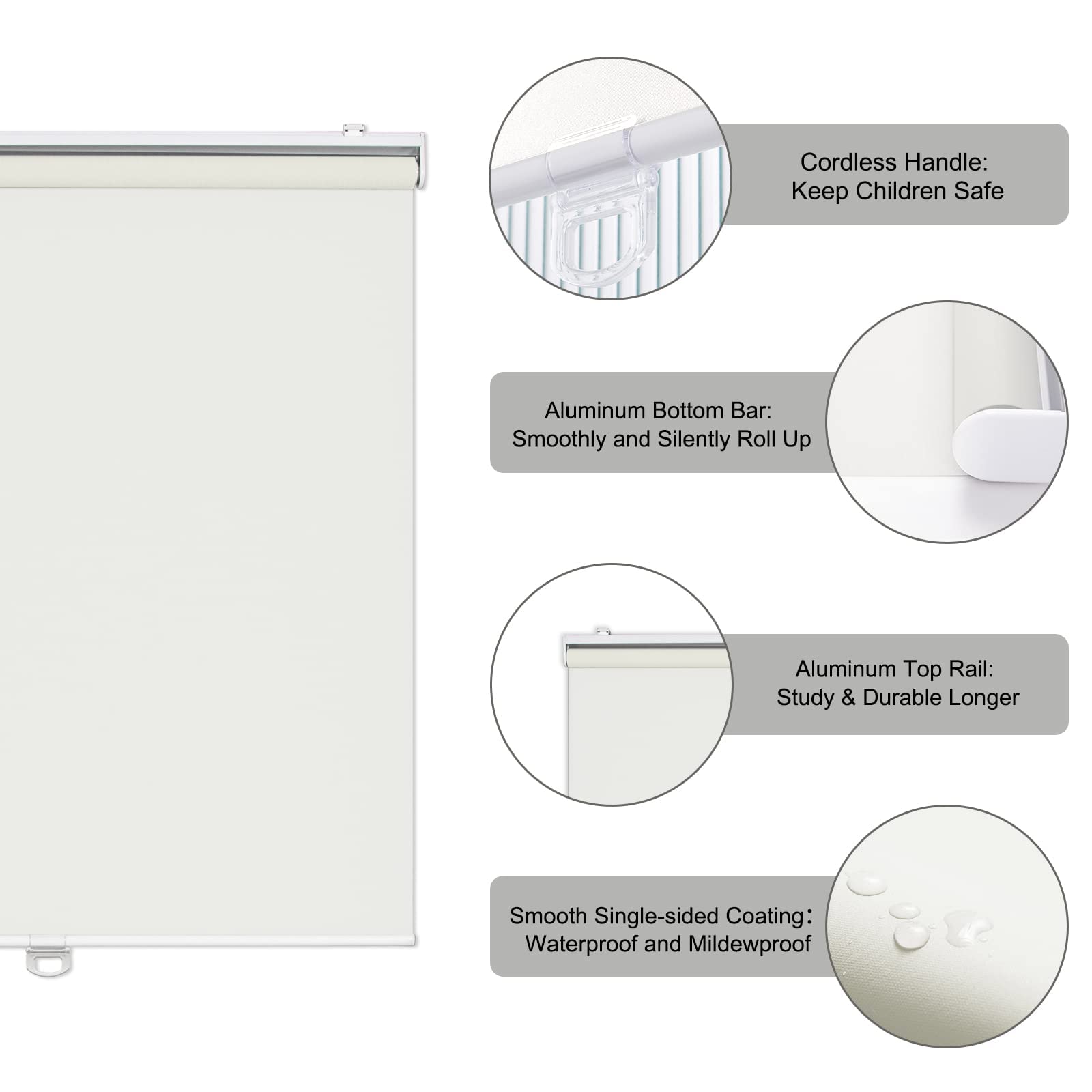 AOSKY Cordless Blackout Roller Shades for Windows - Thermal Insulated Room Darkening Window Blinds, Easy to Install, W25 x L72, Ivory White - Perfect for Bedroom, Home Office, Bathroom & Nursery