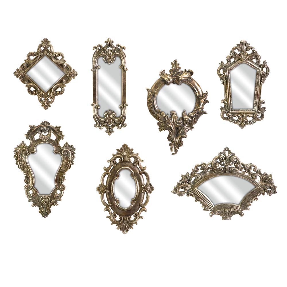IMAX 52977-7 Loletta Victorian Inspired Mirror Set of 7 - Elegant Silver Wall Decor for Living Room, Bedroom & Entryway