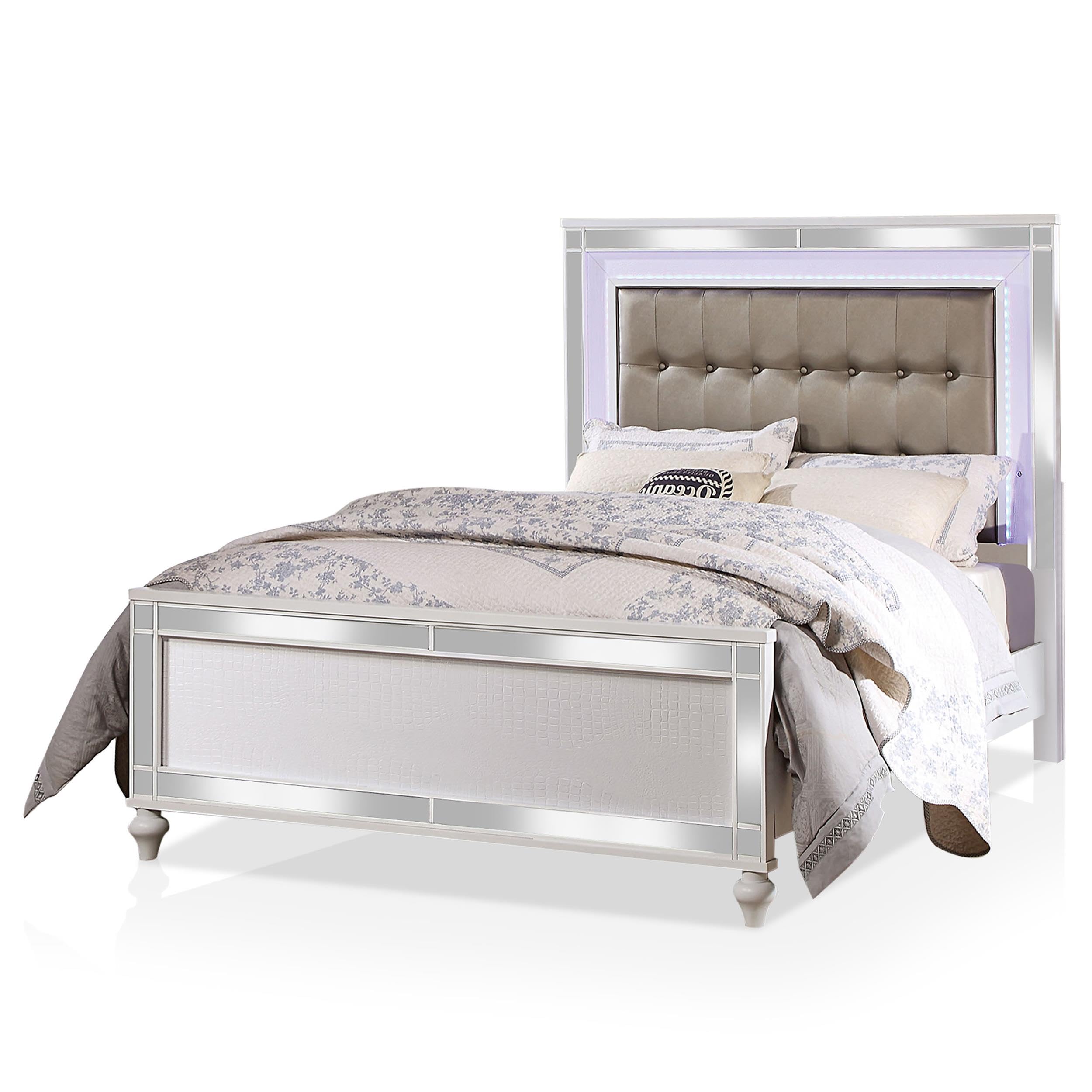 Furniture of America Xulu Contemporary Wood California King Bed with LED Lights in White - Modern Bedroom Furniture for Luxurious Home Decor