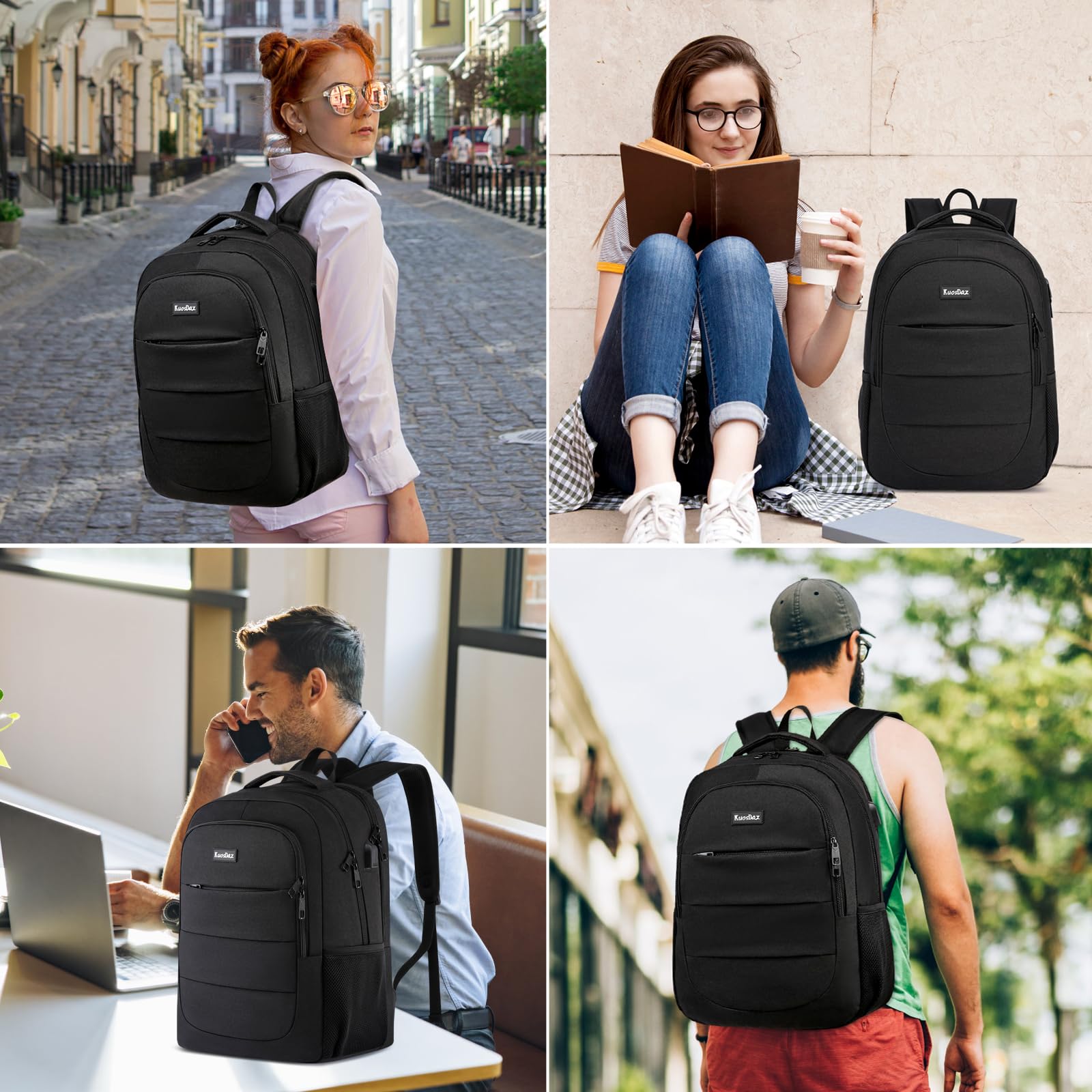 Men's & Women's Backpack with USB Charger - 15.6 Inch Laptop Bookbag for College, High School, Work & Travel - Durable School Backpack for Teens, Boys & Girls (Black) - Perfect for Daily Commute, Business Trips & Outdoor Adventures
