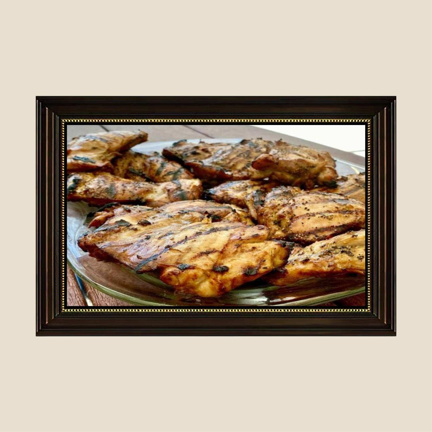 Grilled Teriyaki Chicken Thighs Canvas Wall Art - 24x36 Inch Retro Kitchen Decor Painting, Ready to Hang Framed Poster for Living Room, Bedroom & Dining Room - Perfect for Food Lovers & Home Decoration