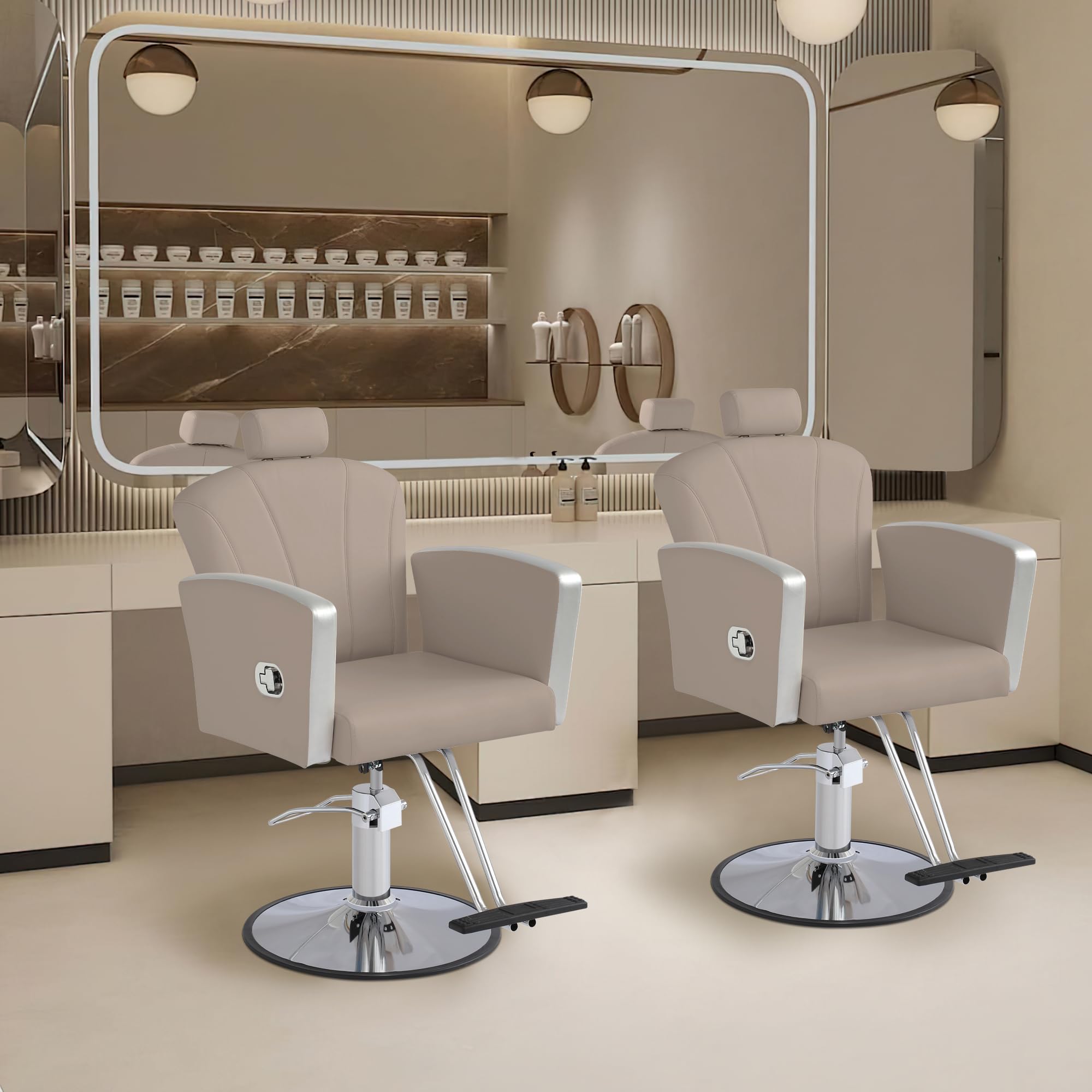 Professional Hydraulic Salon Chair for Hair Stylists - 360° Swivel & Height Adjustable Barber Styling Chair with Reclining Function (Grey) - Perfect for Barbershops, Hair Salons & Home Styling Stations