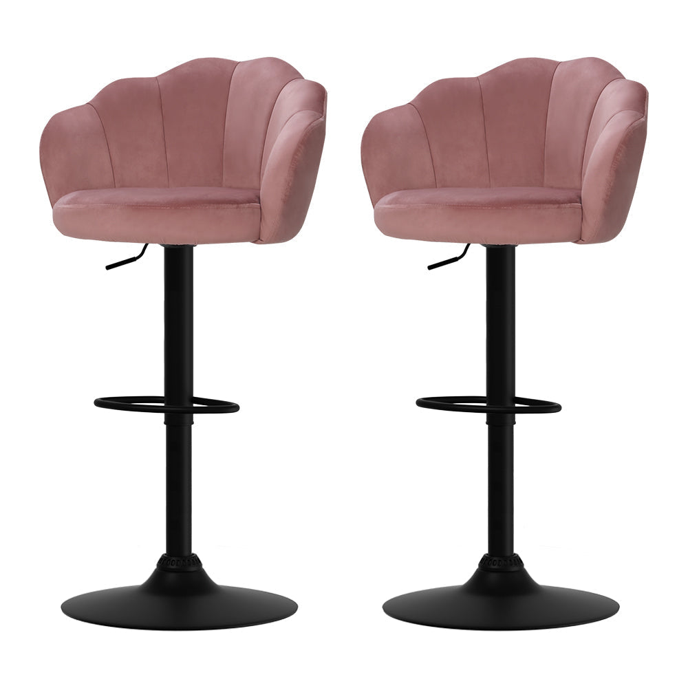 Artiss Set of 2 Swivel Bar Stools with Gas Lift - Velvet Upholstered Kitchen Counter Stools in Pink Nessah for Home Bar, Breakfast Nook & Modern Dining