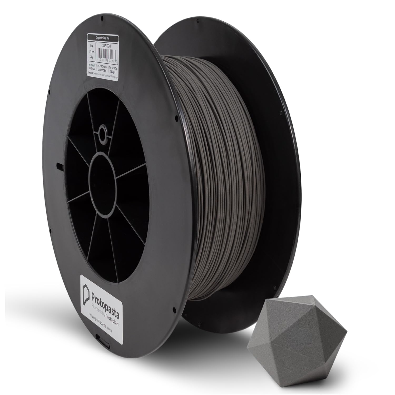 Protopasta Stainless Steel Filled PLA 3D Printer Filament - 2kg Spool | High Metal Content (60%) Composite Filament for Smooth Polishing & Patina Effects | Perfect for Jewelry, Home Decor & Industrial Prototyping