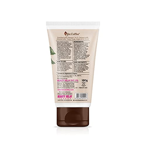 Dr. Coffee Deep Cleansing & Exfoliating Face Scrub with Arabica Coffee, Almond Milk & Argan Oil - Blackhead & Tan Removal for Men & Women (180g) - Perfect for Daily Skincare & Post-Shave Care