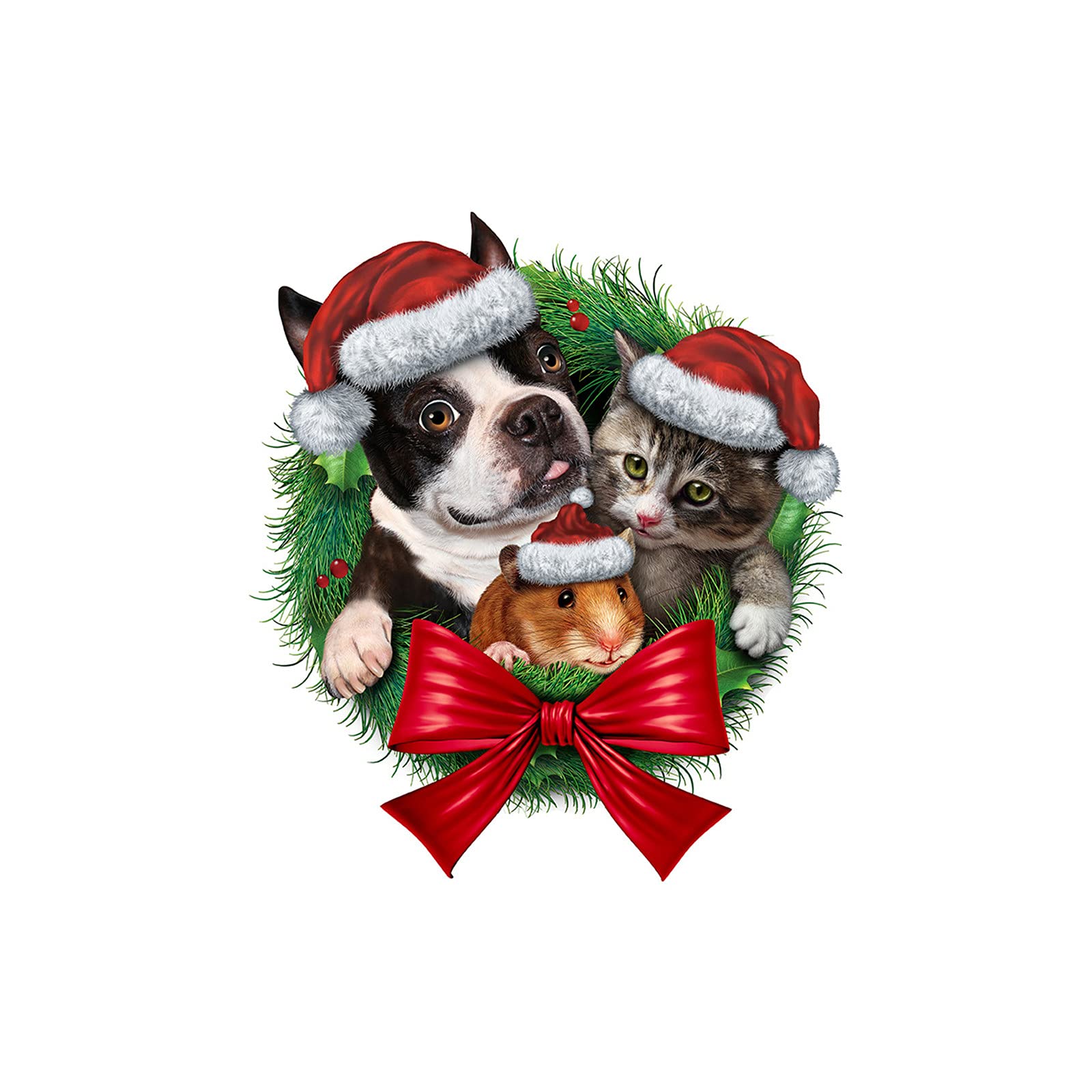 Self-Adhesive Christmas Wall Stickers - Pet Cat Dog Hamster Holiday Decor with Christmas Hats & Garland, Refrigerator Decals, Porch Wreaths & Front Door Welcome Signs for Festive Home Decor | Perfect for Living Room, Bedroom, Kitchen & Outdoor Holiday Decorations