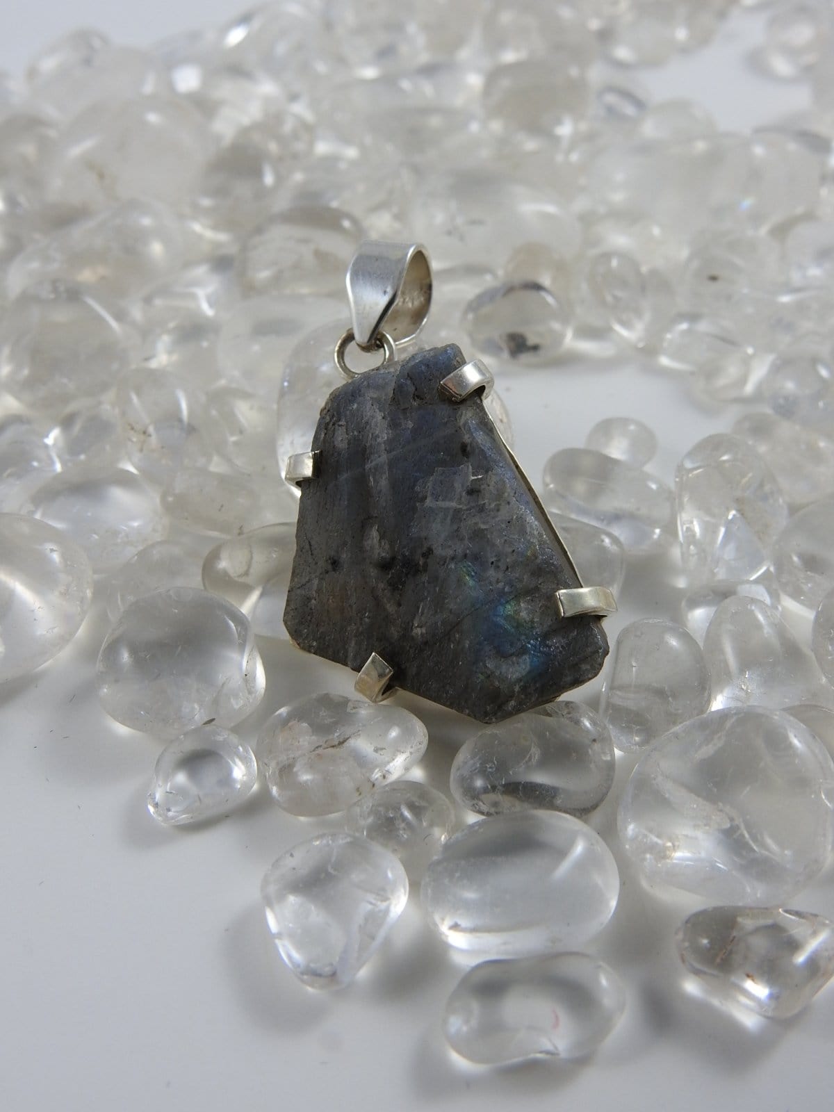 Natural Raw Labradorite Sterling Silver Pendant Necklace - Healing Crystal Jewelry for Meditation, Energy Work & Spiritual Protection