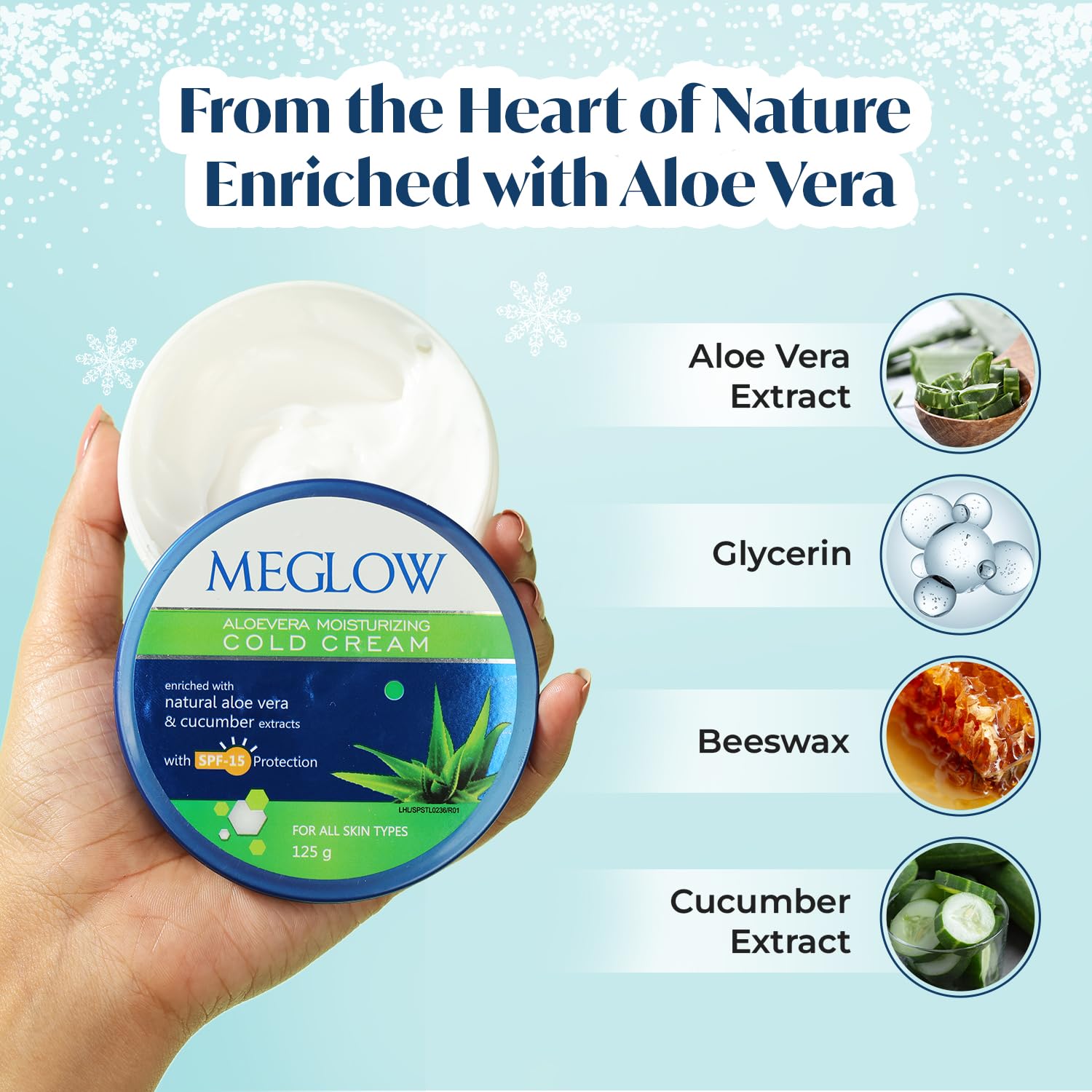 Meglow Aloe Vera Moisturizing Cold Cream with SPF 15 - Hydrating Winter Cream for Dry Skin - Pack of 2 (125g Each) - Perfect for Daily Skincare Routine & Extreme Weather Protection