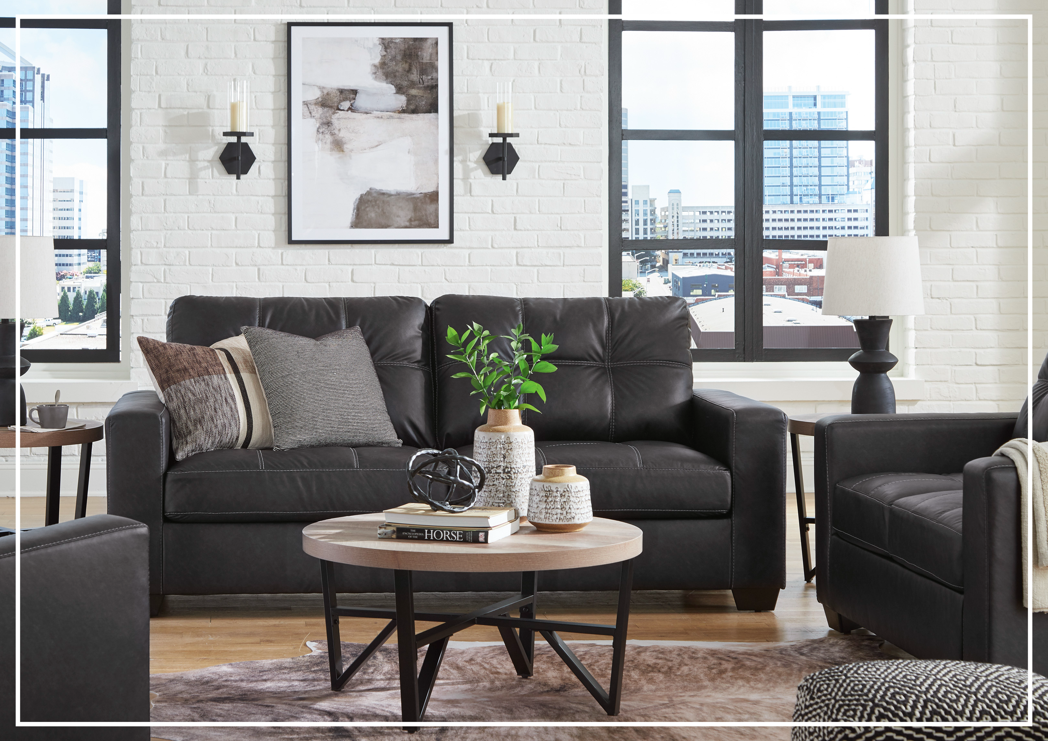 Gio Italia Bellagio Fabric Queen Faux Leather Sleeper Sofa Bed - Convertible Comfortable Modern Sofa for Small Spaces, Living Room, Guest Room & Apartment