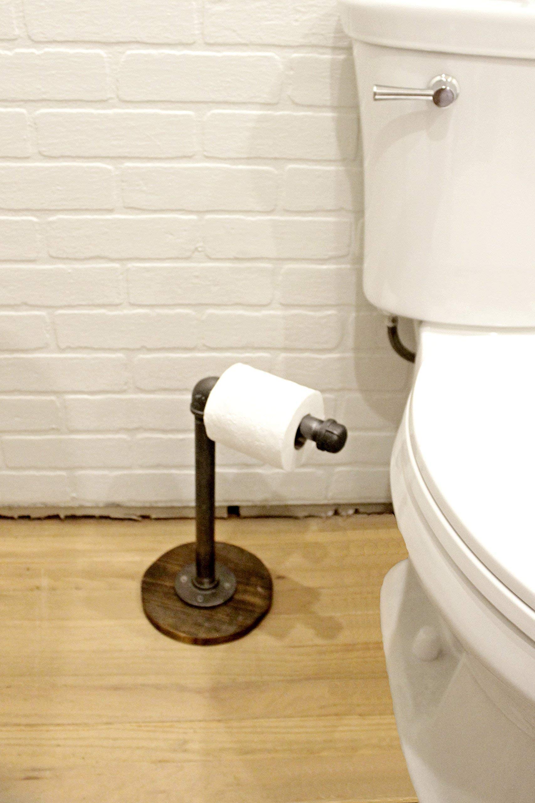 Industrial Pipe Toilet Paper Holder Stand - Freestanding Farmhouse Bathroom Decor with Rustic Metal Design for Home, Office & RV Use