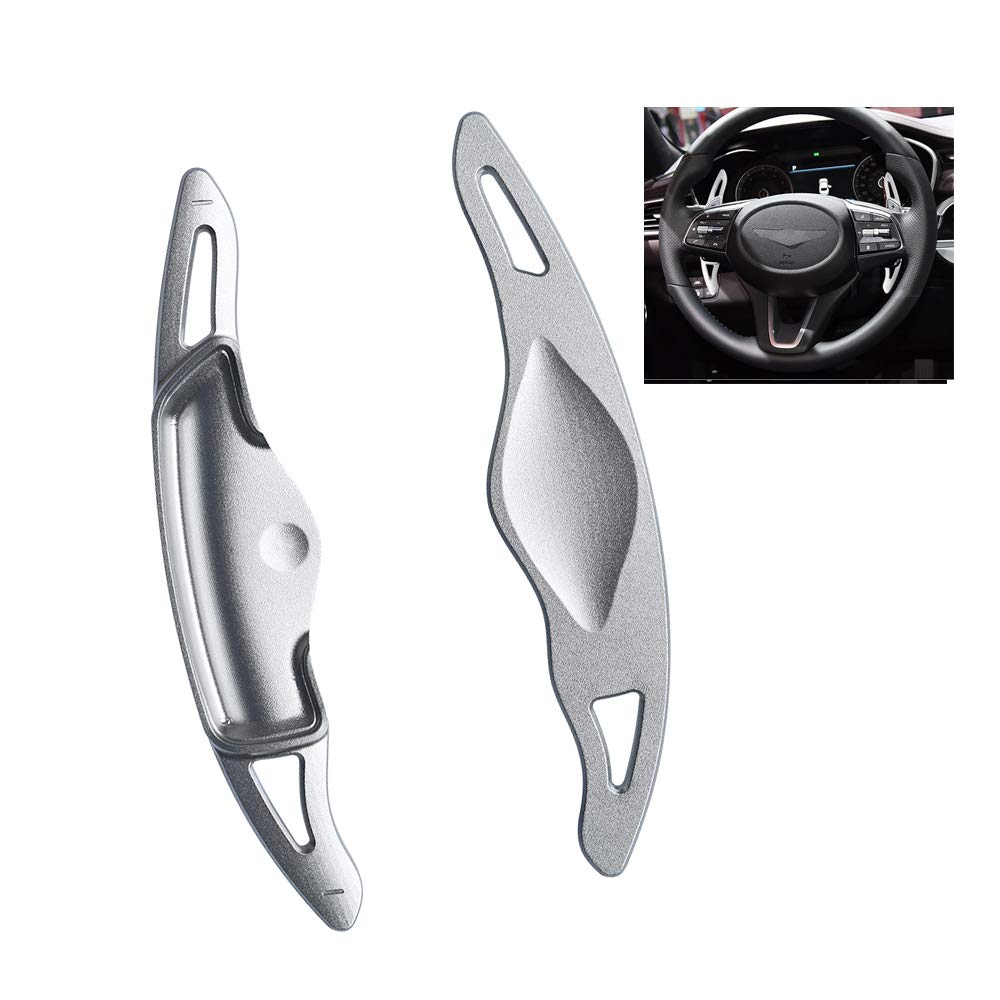 SANRILY CNC Billet Aluminum Steering Wheel Paddle Shifter Extensions for 2018-2023 Hyundai Genesis G70 - Silver Metal Racing Accessories | Enhanced Driving Experience & Interior Upgrade