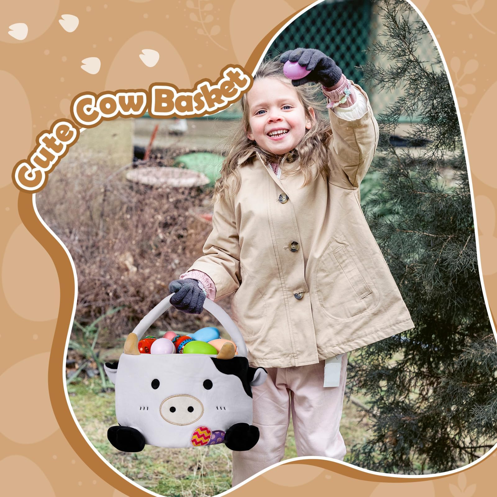 Easter Baskets for Kids - Adorable Cow Design Easter Egg Buckets, Perfect Easter Hunting Festival Gifts for Boys & Girls - Great for Easter Egg Hunts, Party Favors, and Spring Decorations