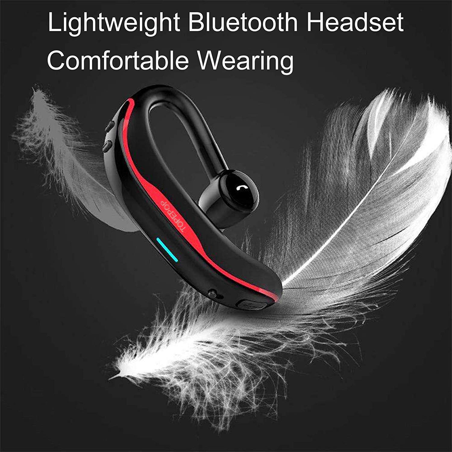 Wireless Bluetooth Earpiece with Noise Cancellation - Hands-Free Headset for Long Talk Time - Compatible with iPhone & Android Phones - Ideal for Car Drivers, Truckers, Business & Office Use (Red)