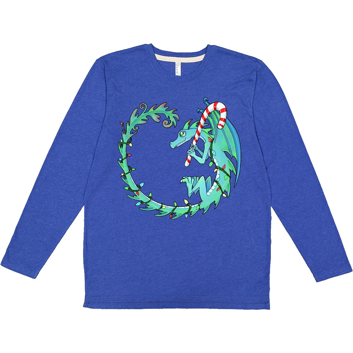 Inktastic Christmas Dragon with Candy Cane Long Sleeve T-Shirt for Men & Women - Holiday Graphic Tee, Festive Winter Apparel, Xmas Party Outfit, Cozy Casual Wear