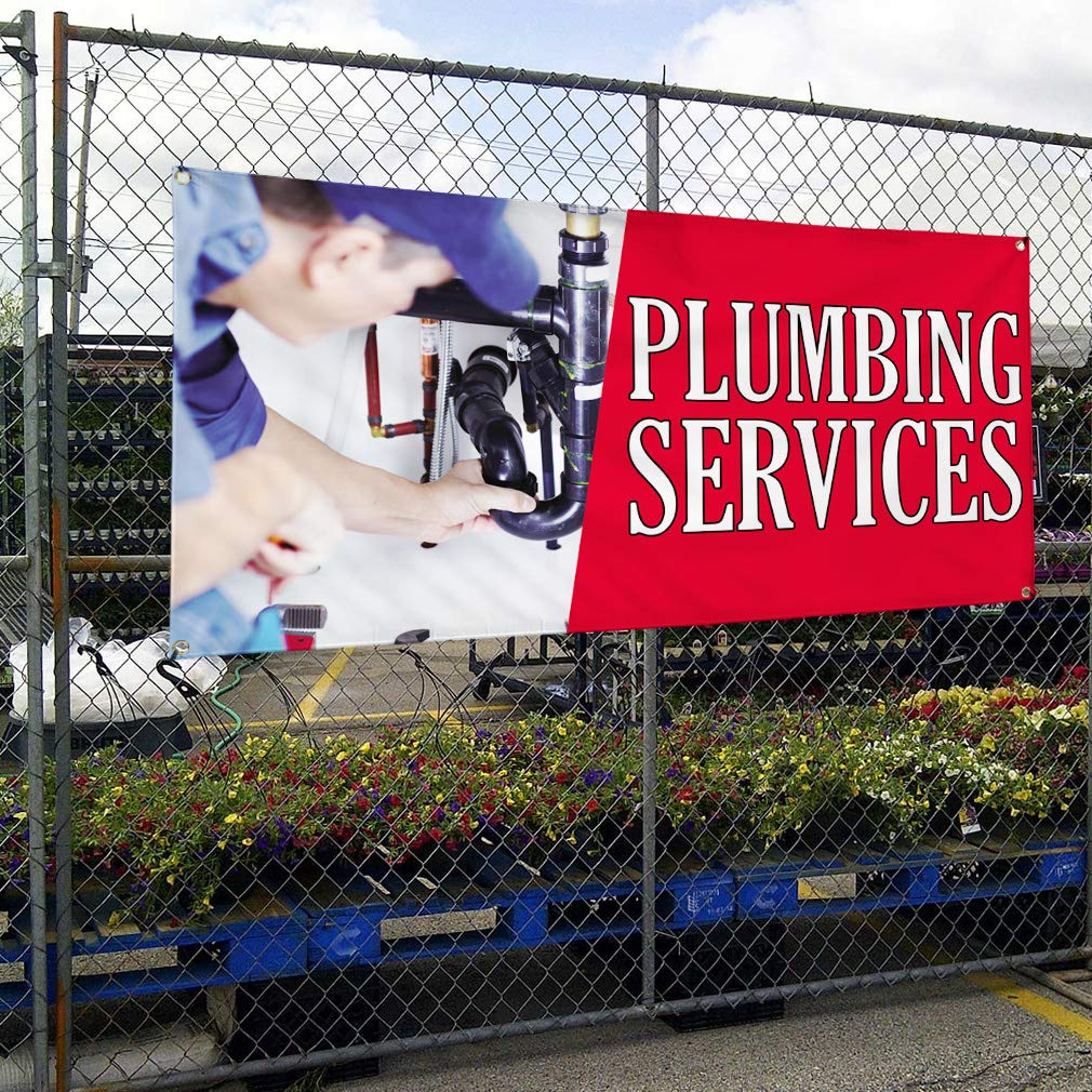 Custom Vinyl Banner for Plumbing Services - Weatherproof Outdoor Advertising Sign with 8 Grommets (48x96 Inches) - Perfect for Business Promotion, Yard Signs & Industrial Use