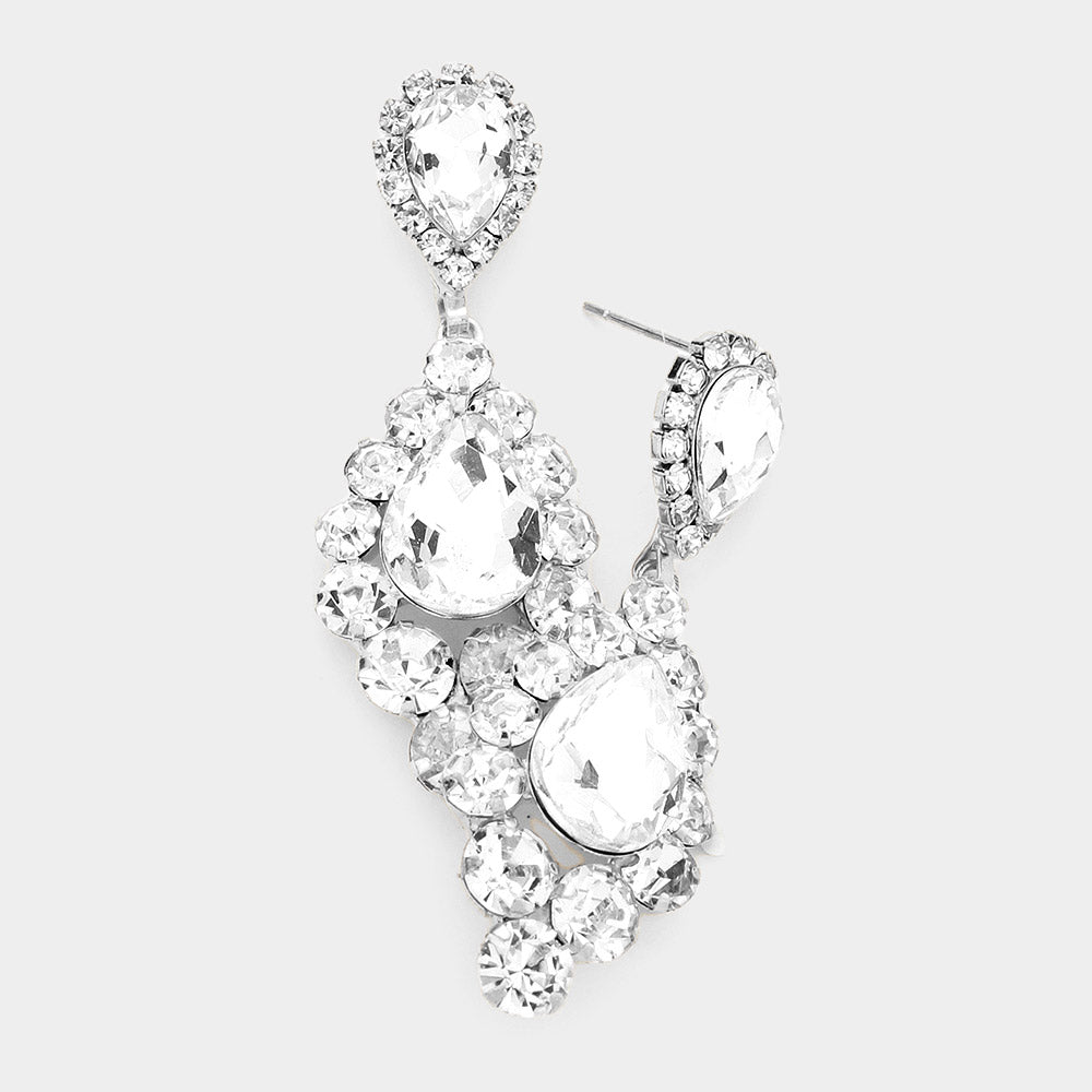 Elegant Clear Double Teardrop Dangle Earrings for Pageant & Formal Events - Perfect for Interviews, Weddings, and Evening Occasions - Style #532601