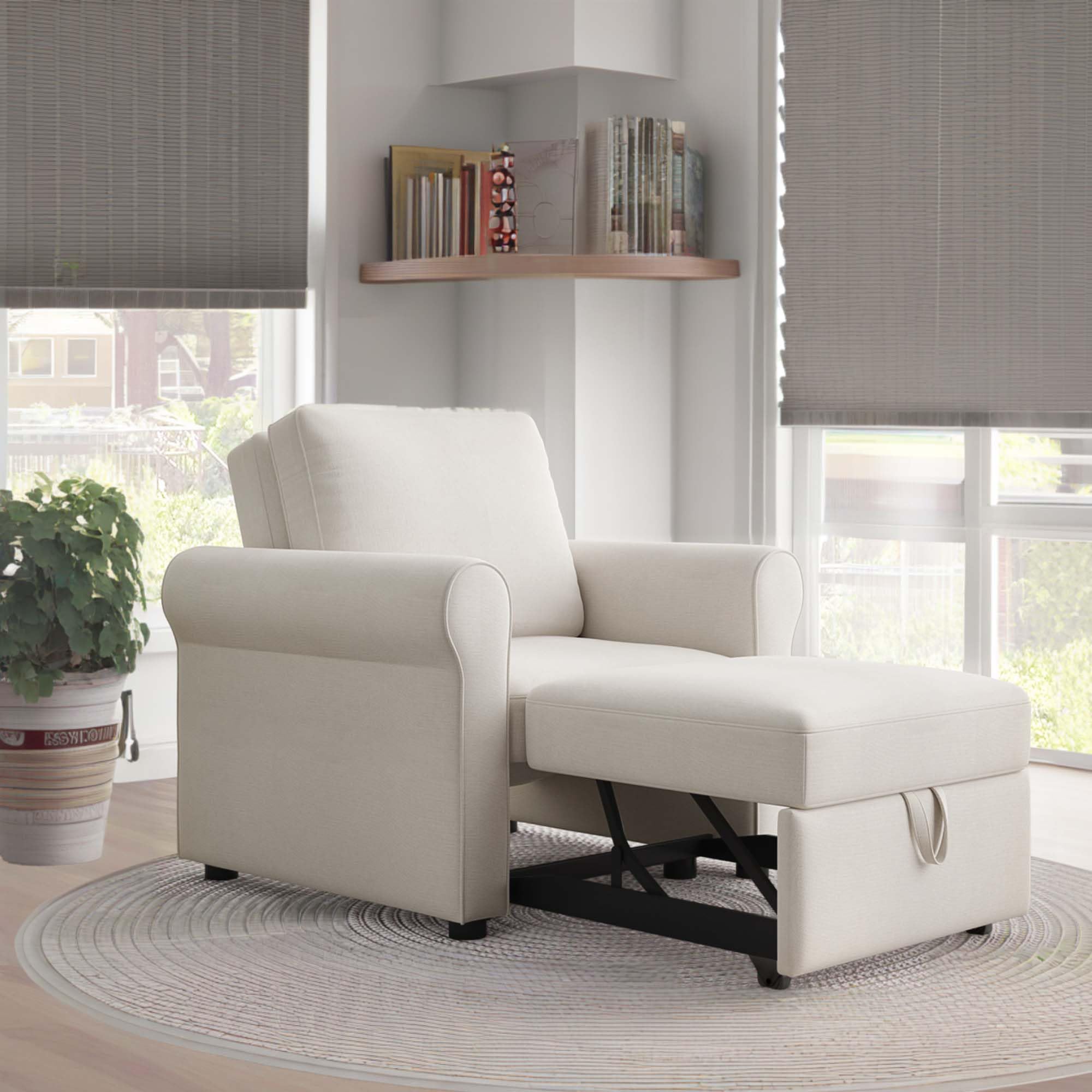 3-in-1 Convertible Sofa Bed Sleeper Chair - Pullout Bed with Adjustable Backrest, Foldable Modern Sleeper Sofa for Adults (Beige) - Perfect for Small Apartments, Guest Rooms & Home Offices