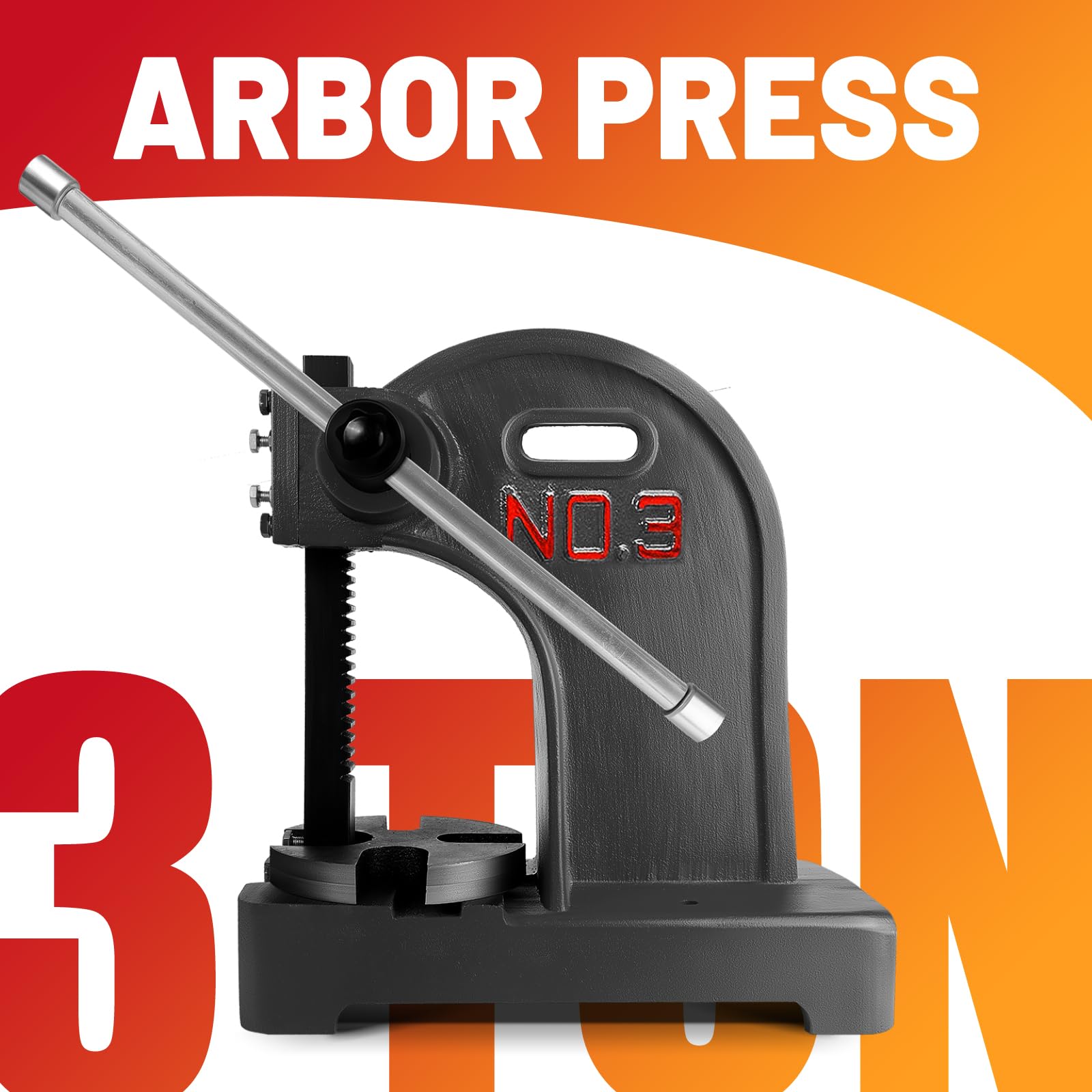 3 Ton Heavy Duty Cast Iron Manual Arbor Press for Stamping, Forming & Metalworking – Perfect for Jewelry Making, Woodworking & DIY Projects