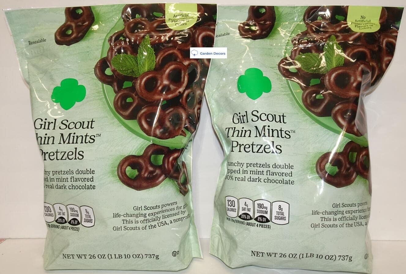 Girls Scout Thin Mints Pretzels 26oz (737g) - 2 Pack | Crunchy Chocolate Mint Flavored Snacks for Kids & Adults | Perfect for Parties, Movie Nights & School Lunches