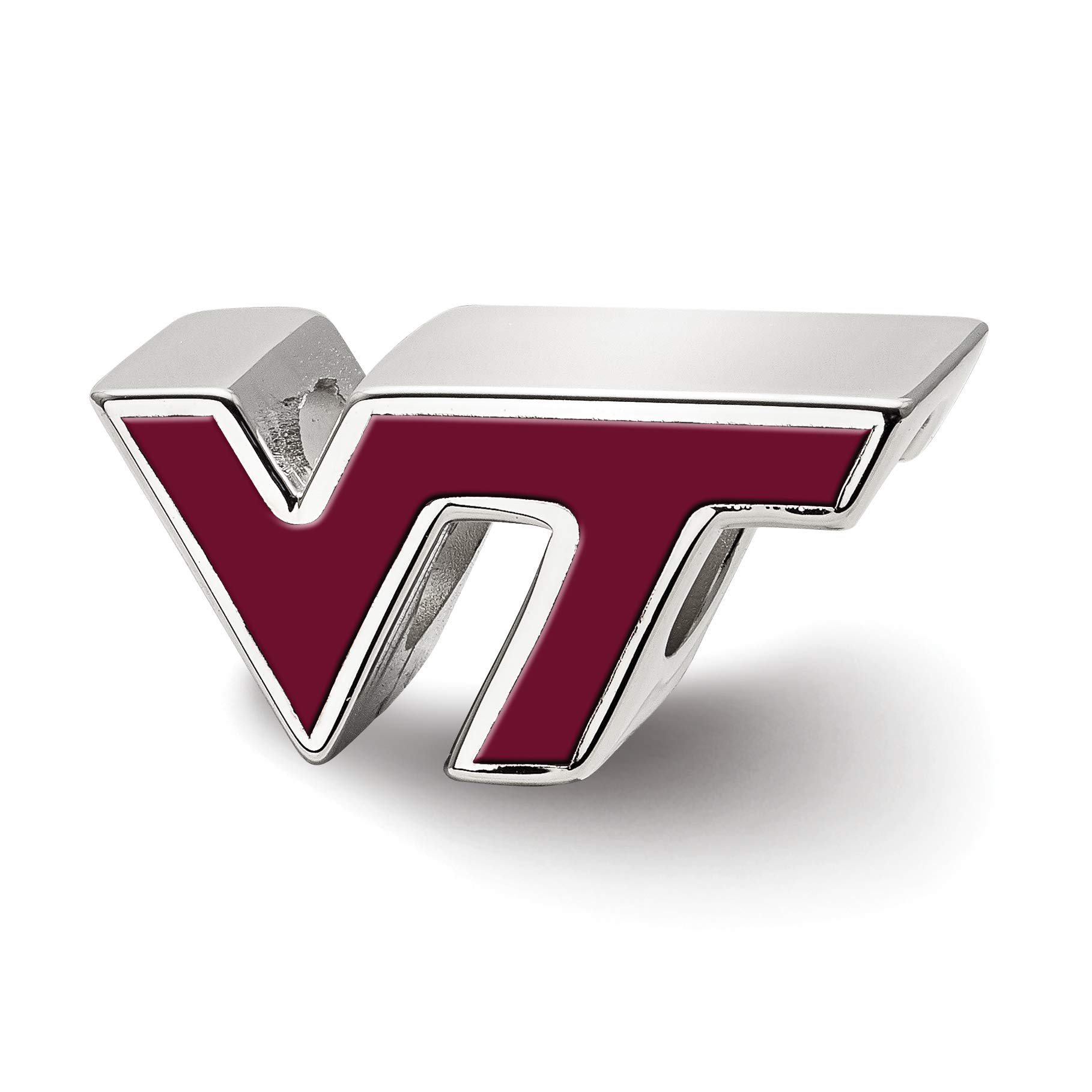 Virginia Tech Hokies Maroon Sterling Silver Letter Charm Bead 7x15mm - Perfect for Jewelry Making, Bracelets, Necklaces & College Pride Accessories
