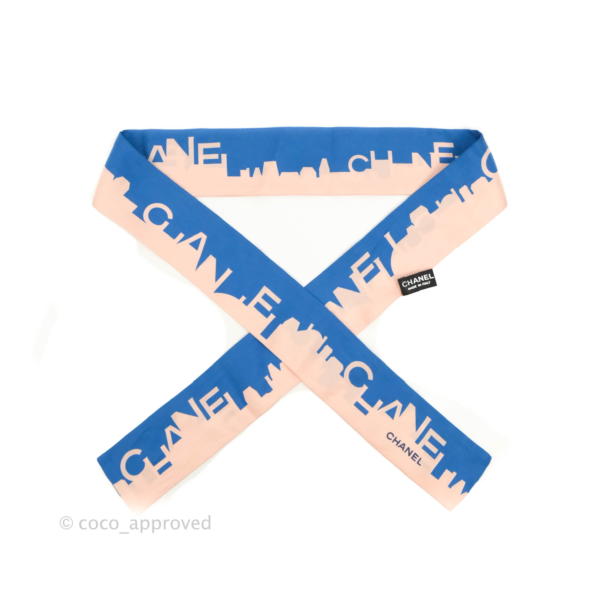 Chanel CC Silk Twilly Scarf in Blue & Pink - Luxury Fashion Accessory for Women, Perfect for Handbags, Hair & Gift Giving