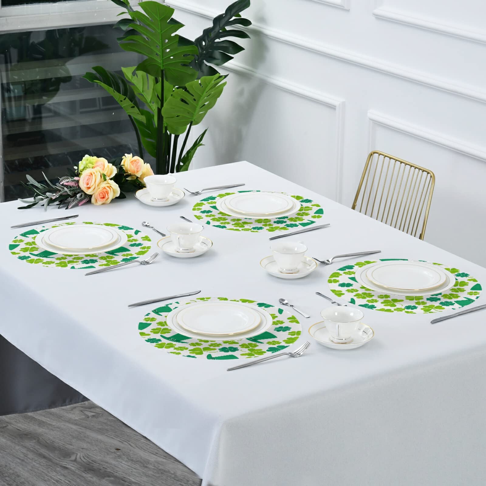 4 Pack St. Patrick's Day Shamrock Placemats - Heat-Resistant Washable Table Mats for Kitchen Dining - Perfect for Irish Themed Parties, Holiday Decor & Everyday Use