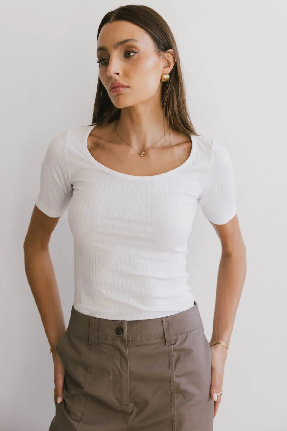 Frank and Oak Ribbed Top for Women - Soft Stretch Casual T-Shirt - Perfect for Layering, Everyday Wear & Outfits